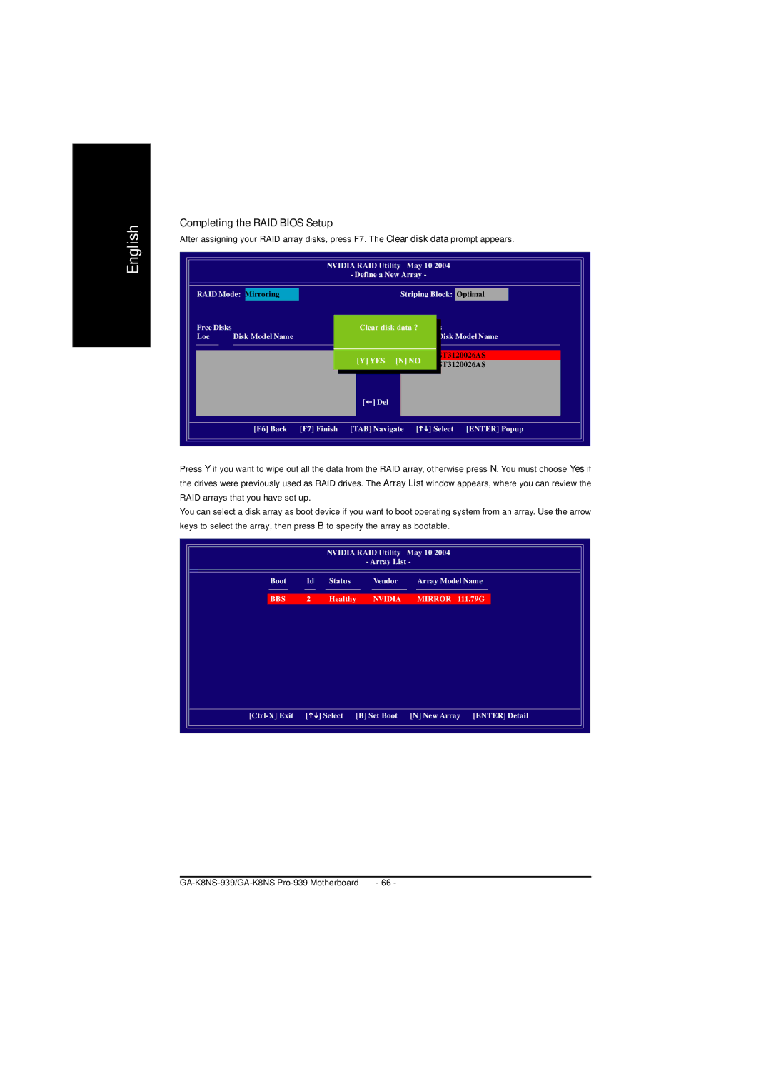 AMD GA-K8NS PRO-939, GA-K8NS-939 user manual Completing the RAID Bios Setup 