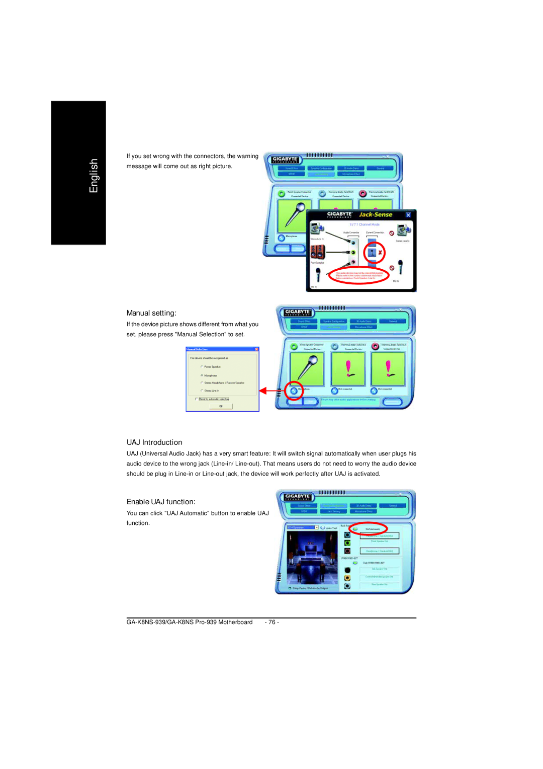 AMD GA-K8NS PRO-939, GA-K8NS-939 user manual Manual setting, UAJ Introduction, Enable UAJ function 