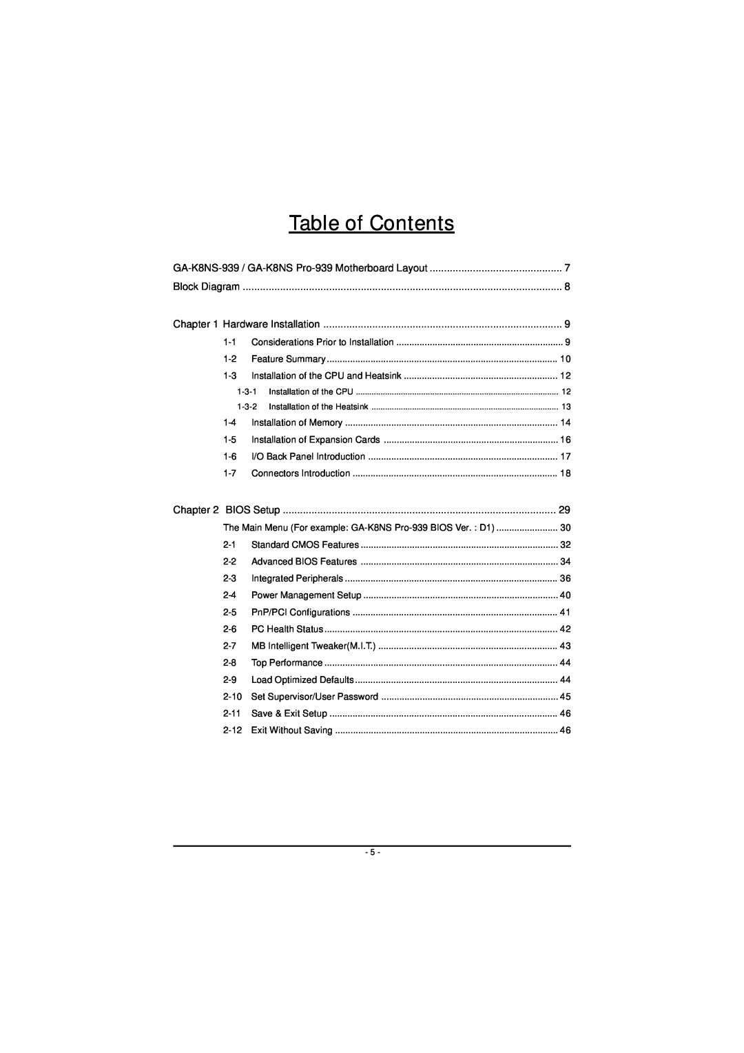AMD GA-K8NS-939, GA-K8NS PRO-939 user manual Table of Contents 