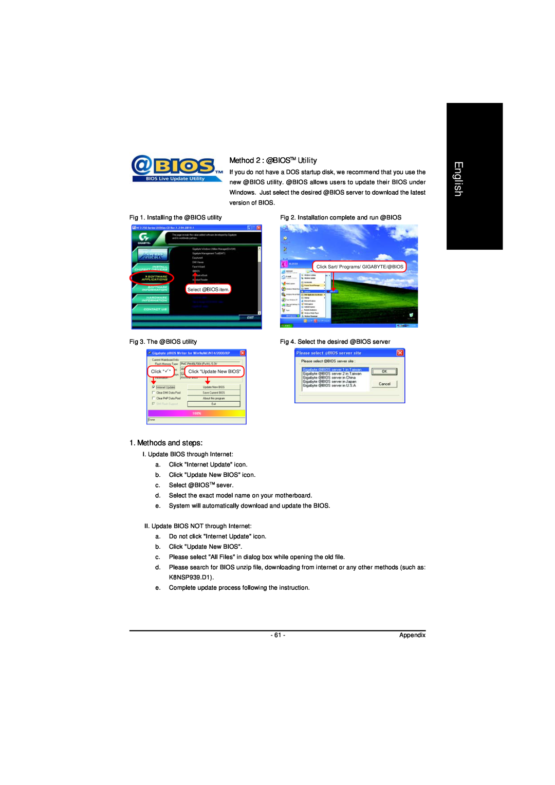 AMD GA-K8NS-939, GA-K8NS PRO-939 user manual Method 2 @BIOSTM Utility, Methods and steps, English 