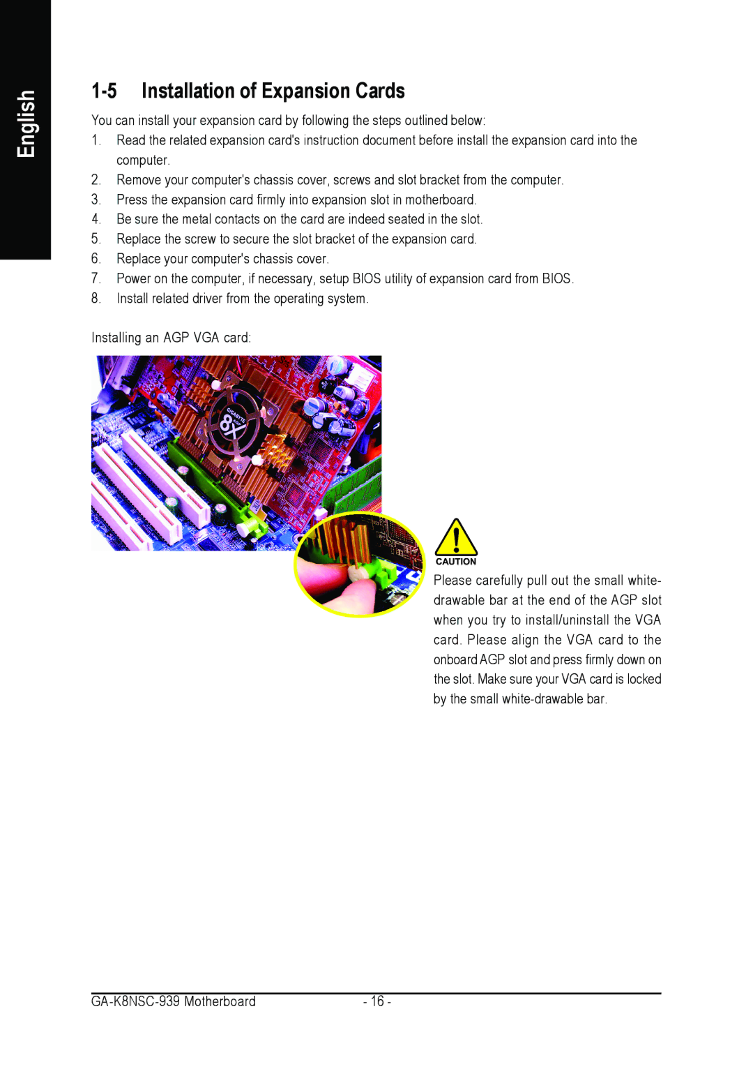 AMD GA-K8NSC-939 user manual Installation of Expansion Cards 