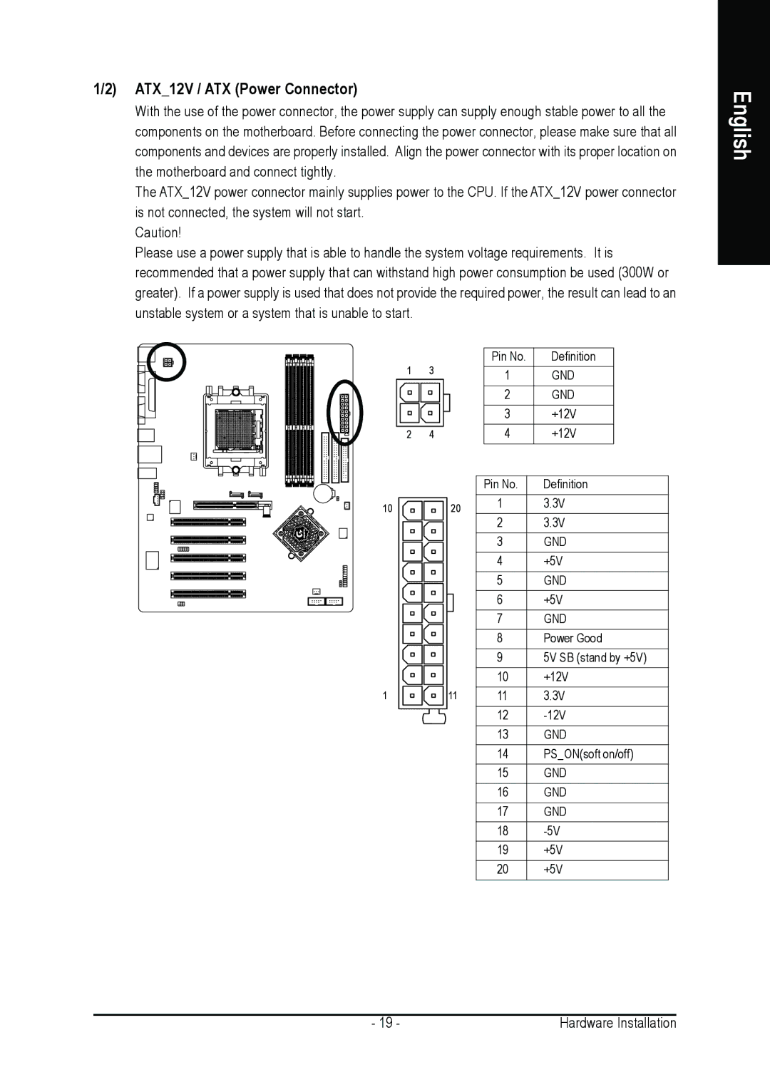 AMD GA-K8NSC-939 user manual ATX12V / ATX Power Connector 