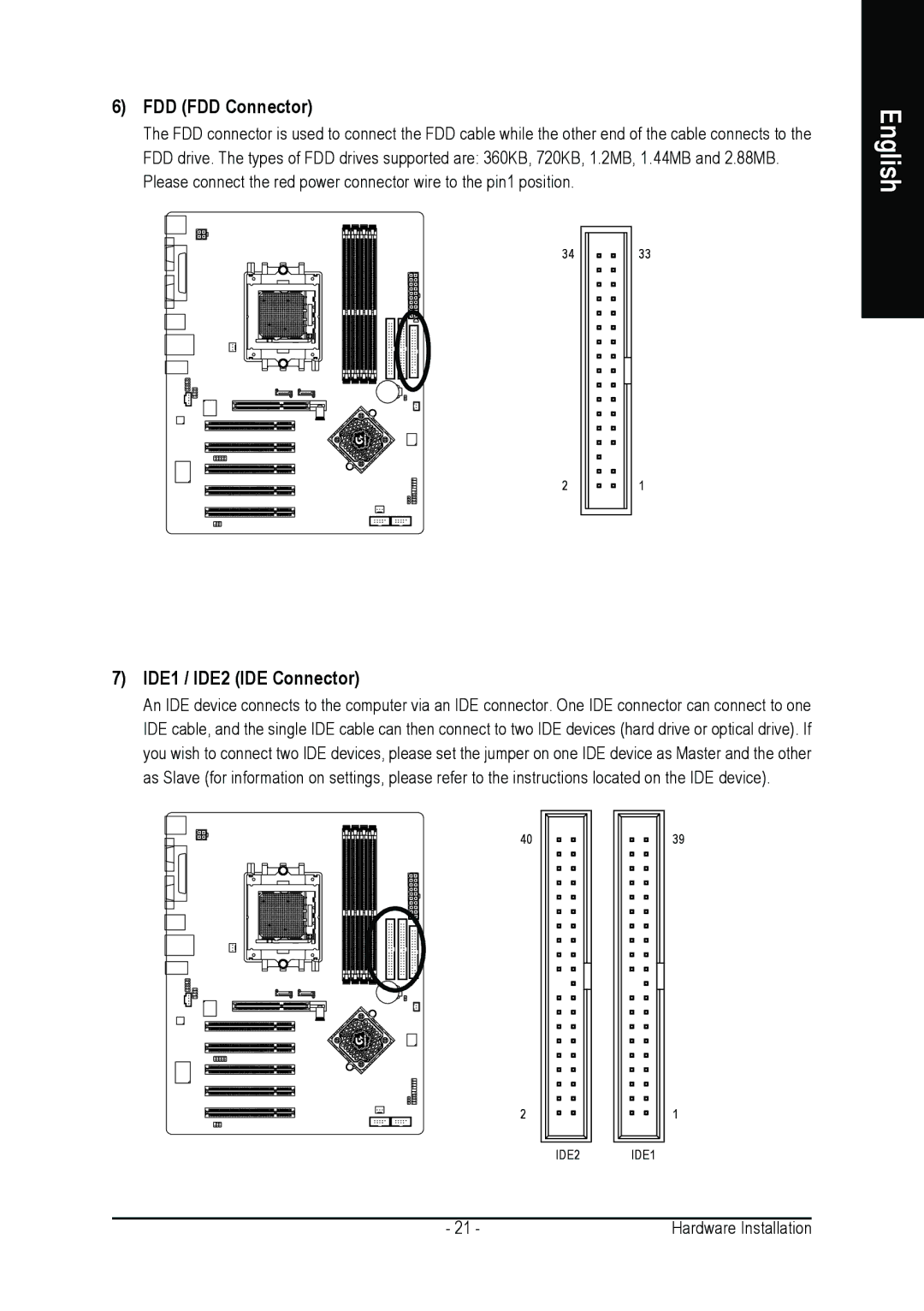 AMD GA-K8NSC-939 user manual FDD FDD Connector, IDE1 / IDE2 IDE Connector 