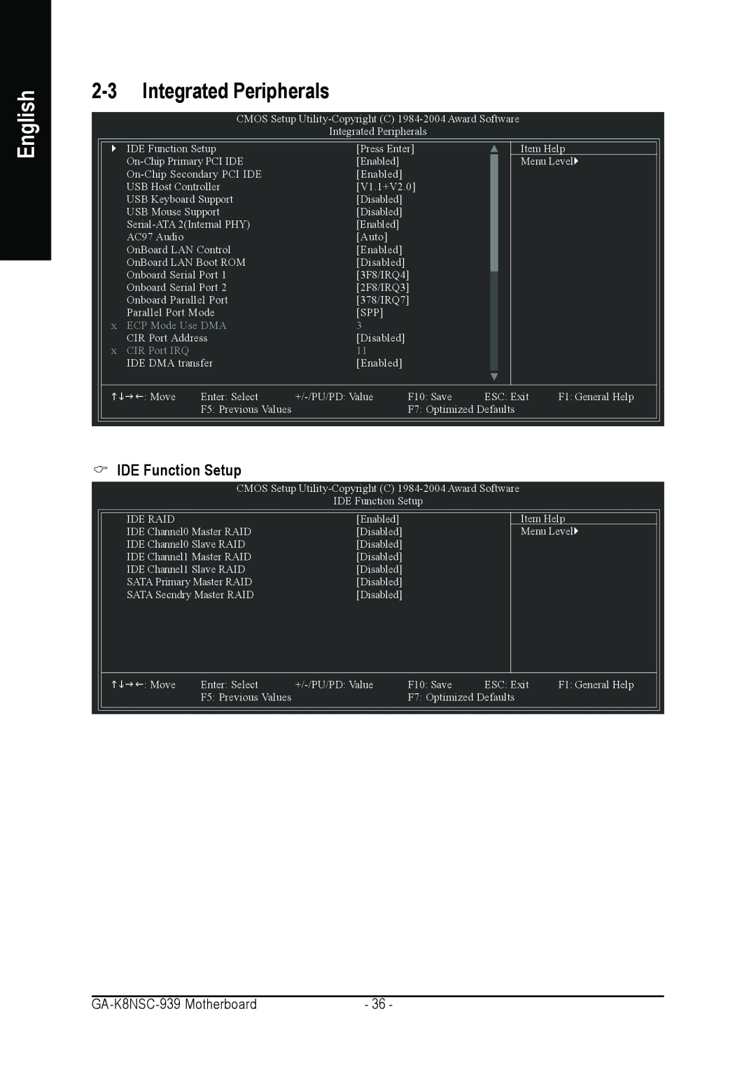 AMD GA-K8NSC-939 user manual Integrated Peripherals, IDE Function Setup 