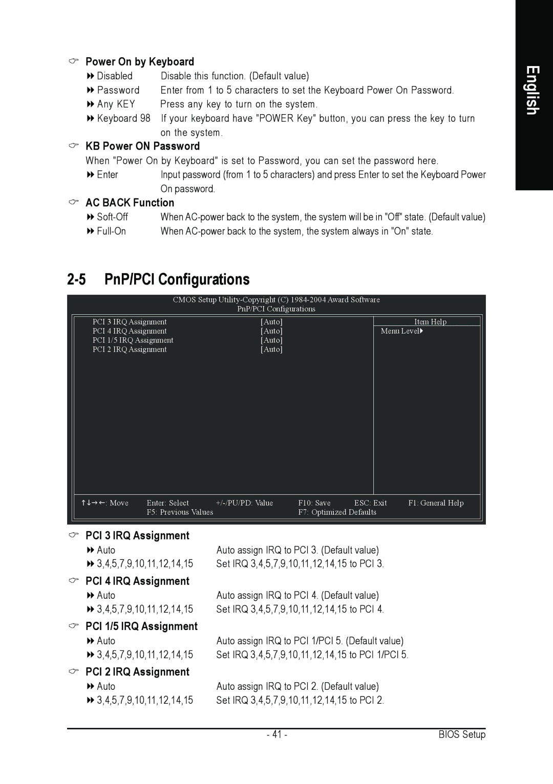 AMD GA-K8NSC-939 user manual PnP/PCI Configurations, Power On by Keyboard, KB Power on Password, AC Back Function 