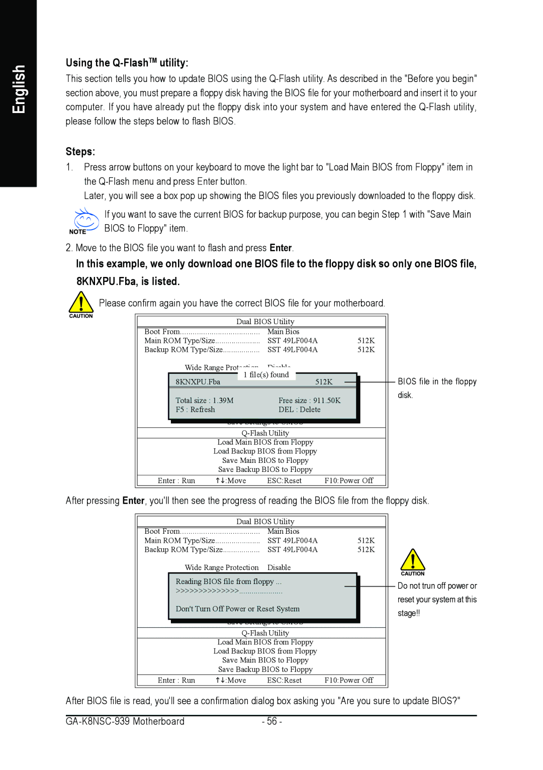 AMD GA-K8NSC-939 user manual Using the Q-FlashTMutility, Steps 