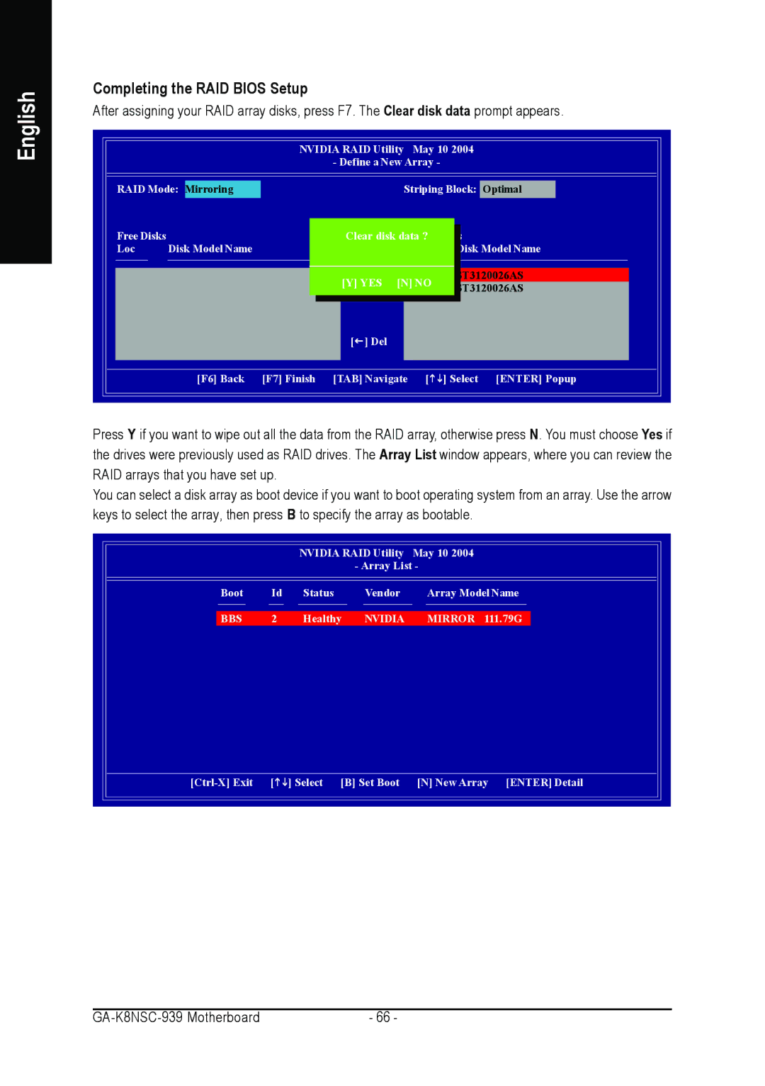 AMD GA-K8NSC-939 user manual Completing the RAID Bios Setup 