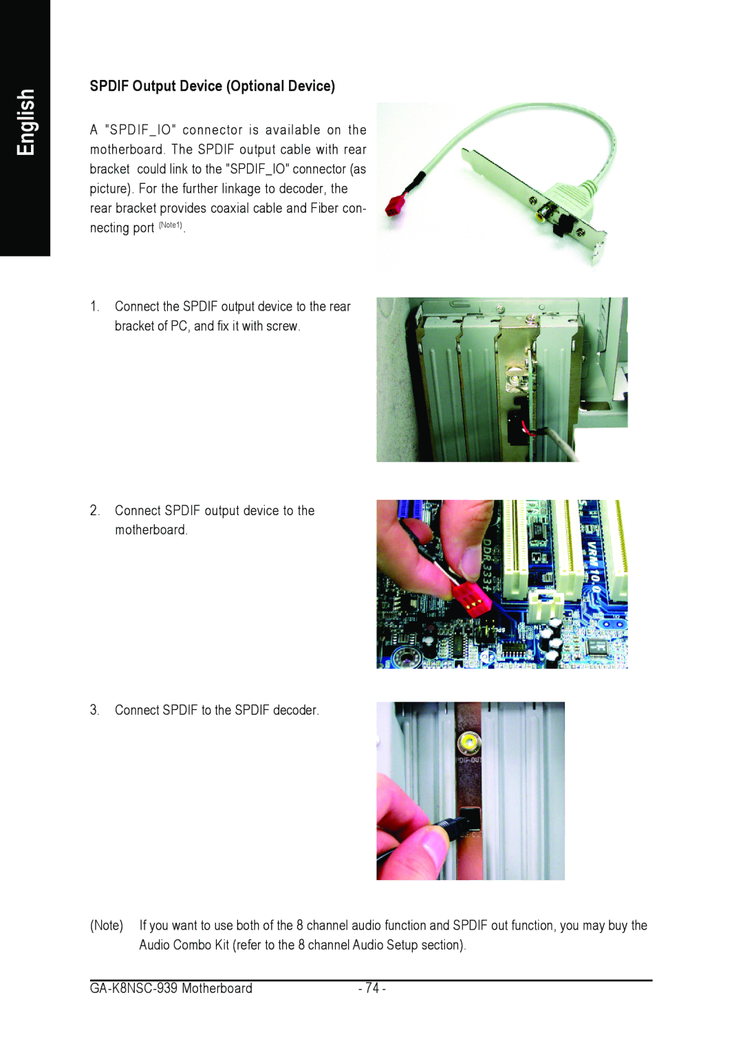 AMD GA-K8NSC-939 user manual Spdif Output Device Optional Device 