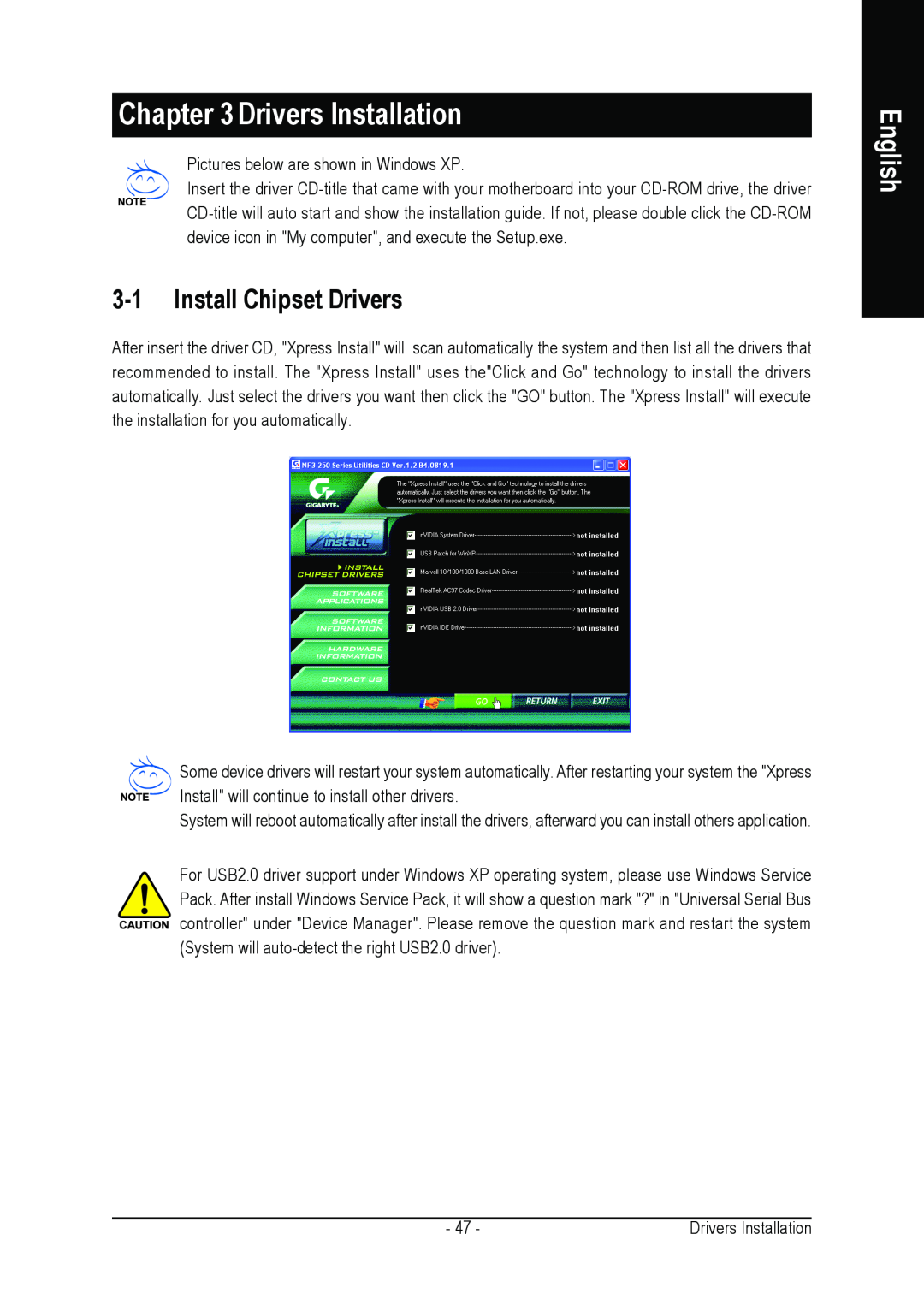 AMD GA-K8NSC-939 user manual Drivers Installation, Install Chipset Drivers, English 