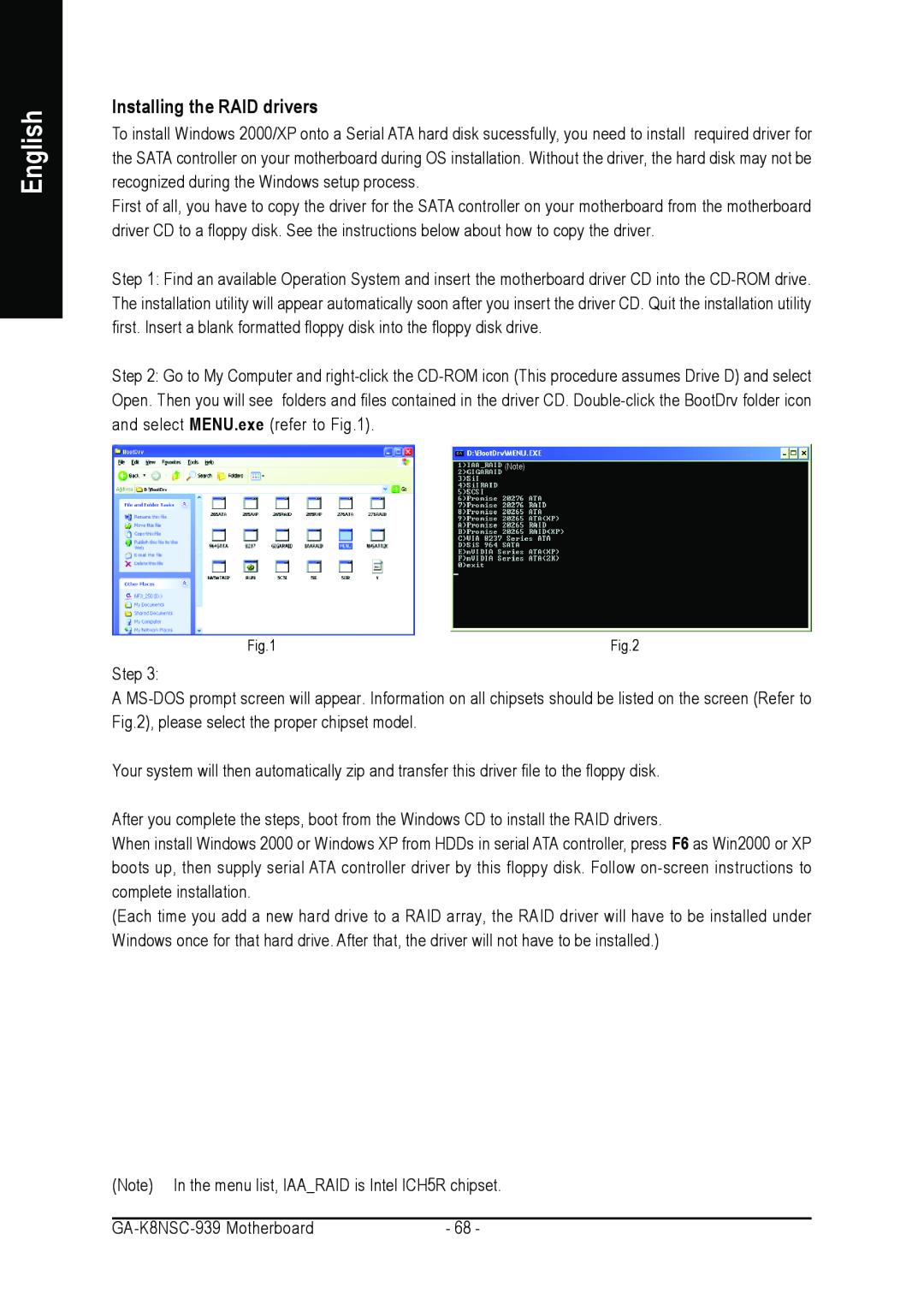 AMD GA-K8NSC-939 user manual Installing the RAID drivers, English 