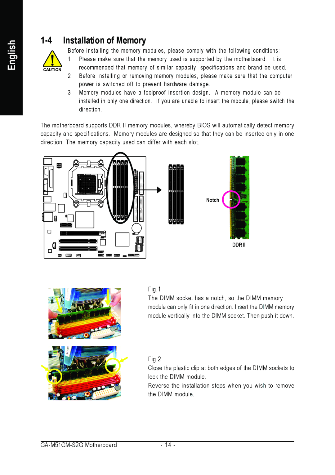 AMD GA-M51GM-S2G user manual Installation of Memory 