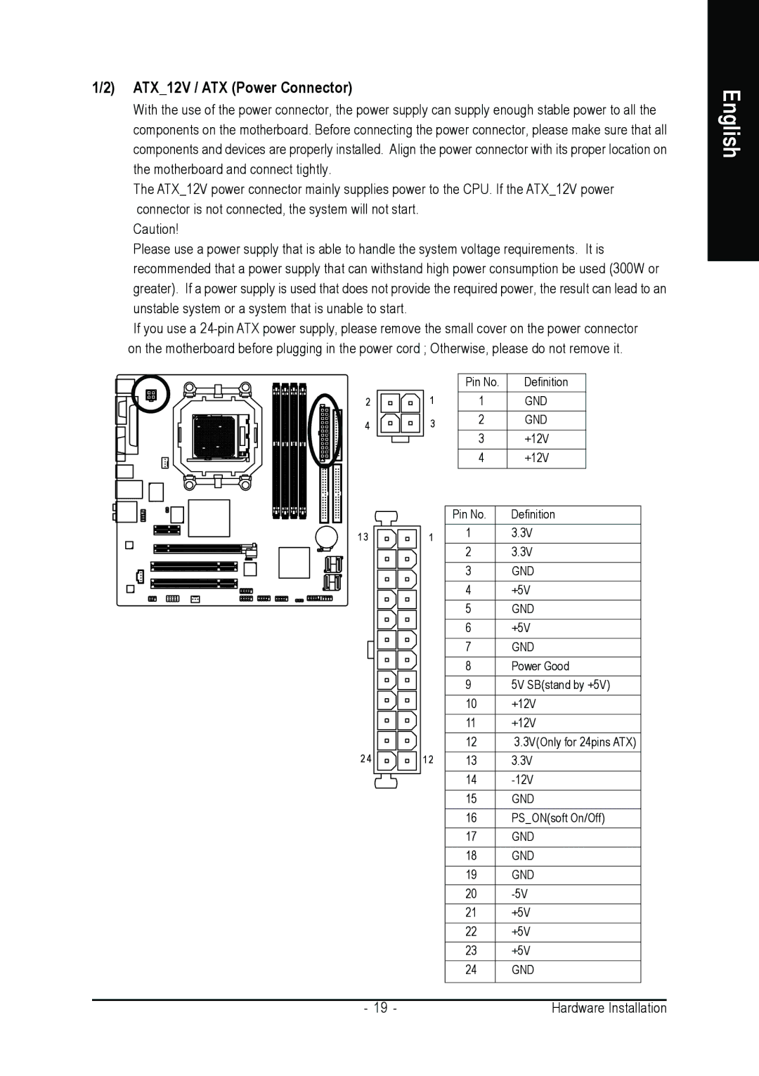 AMD GA-M51GM-S2G user manual ATX12V / ATX Power Connector 