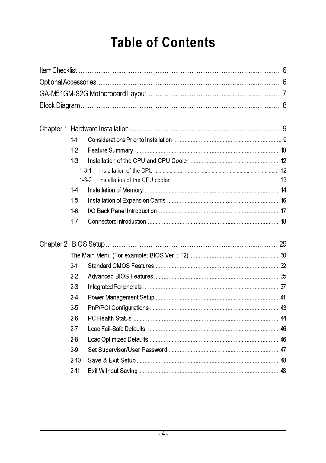 AMD GA-M51GM-S2G user manual Table of Contents 