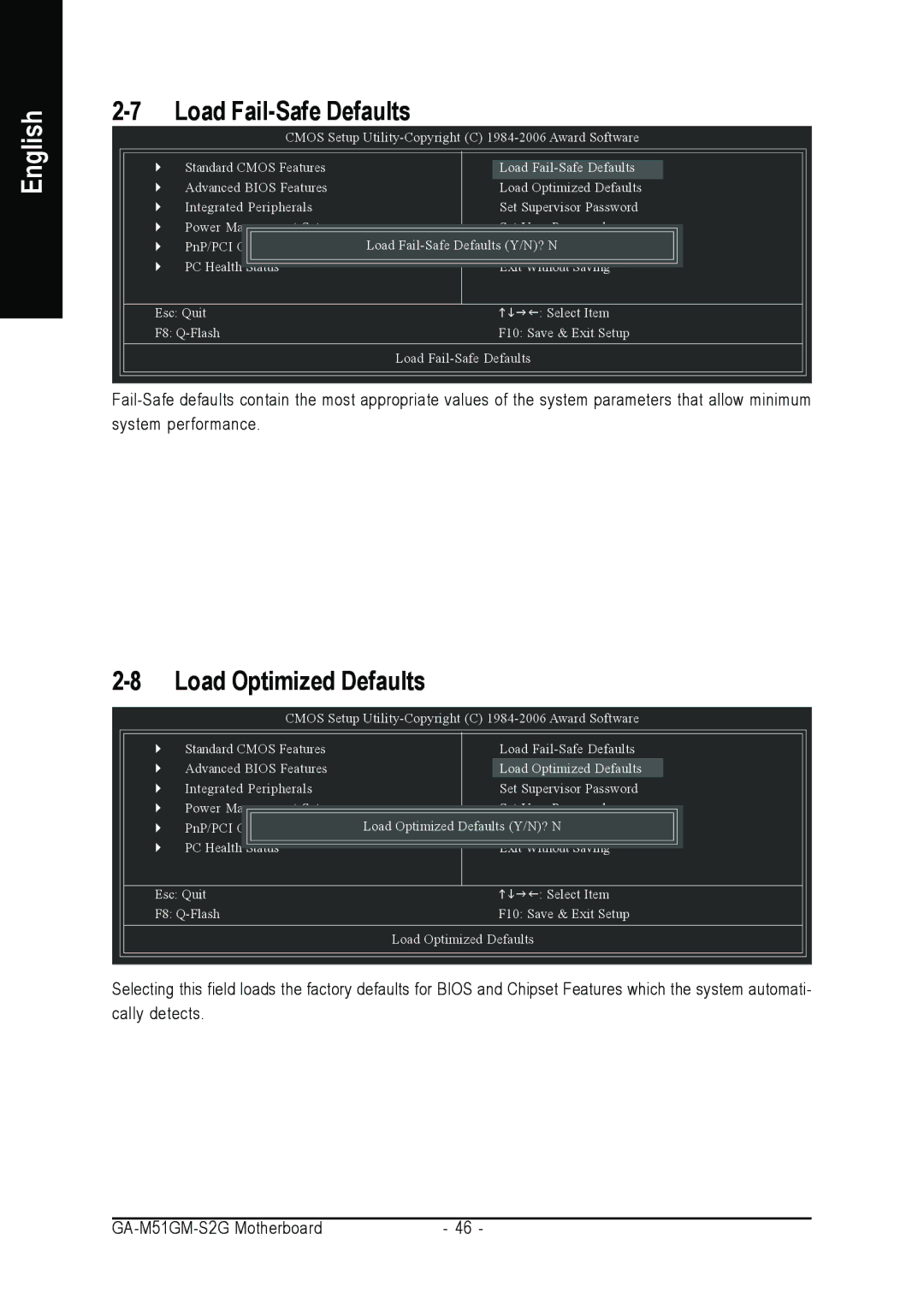 AMD GA-M51GM-S2G user manual Load Fail-Safe Defaults 