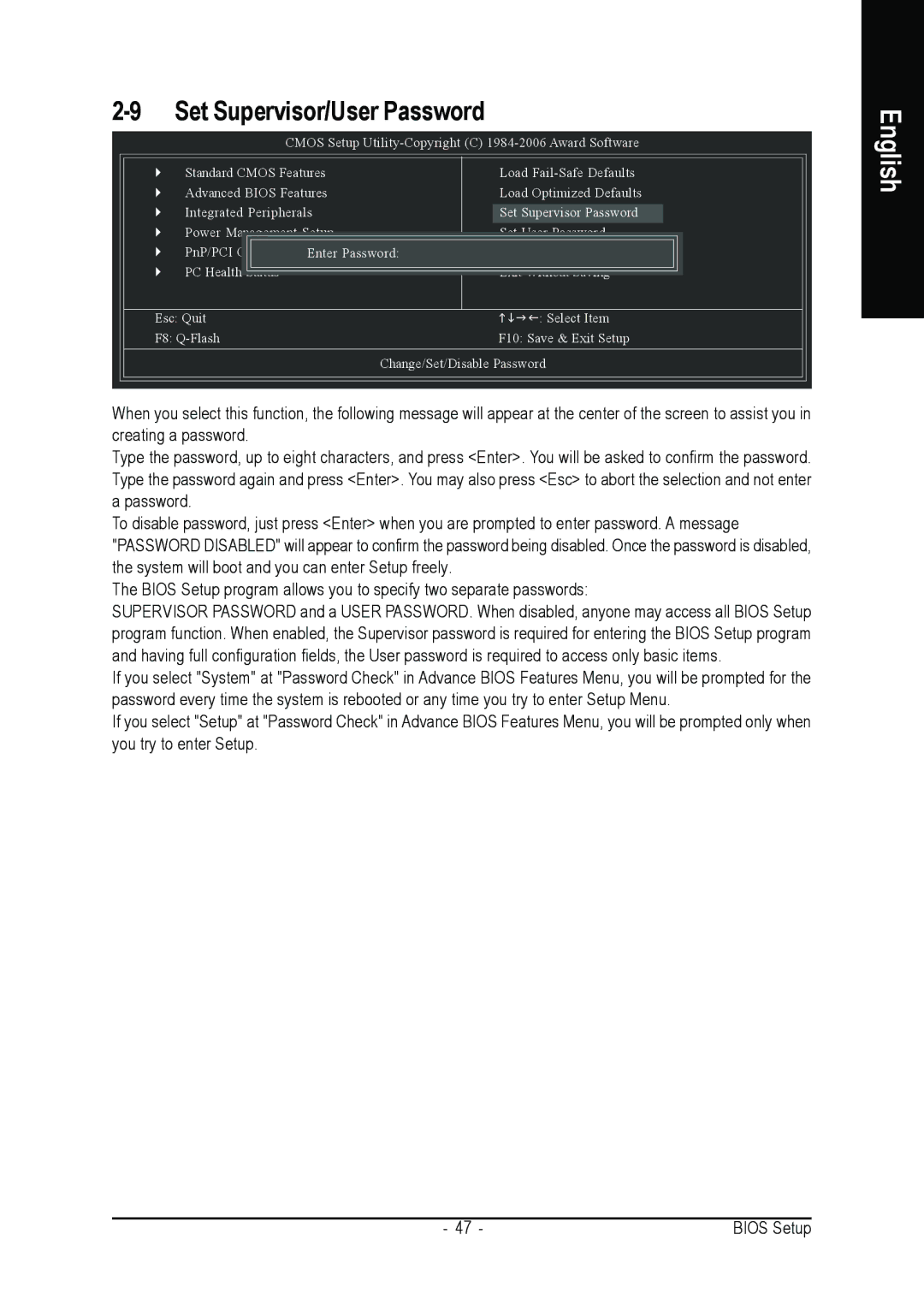 AMD GA-M51GM-S2G user manual Set Supervisor/User Password 