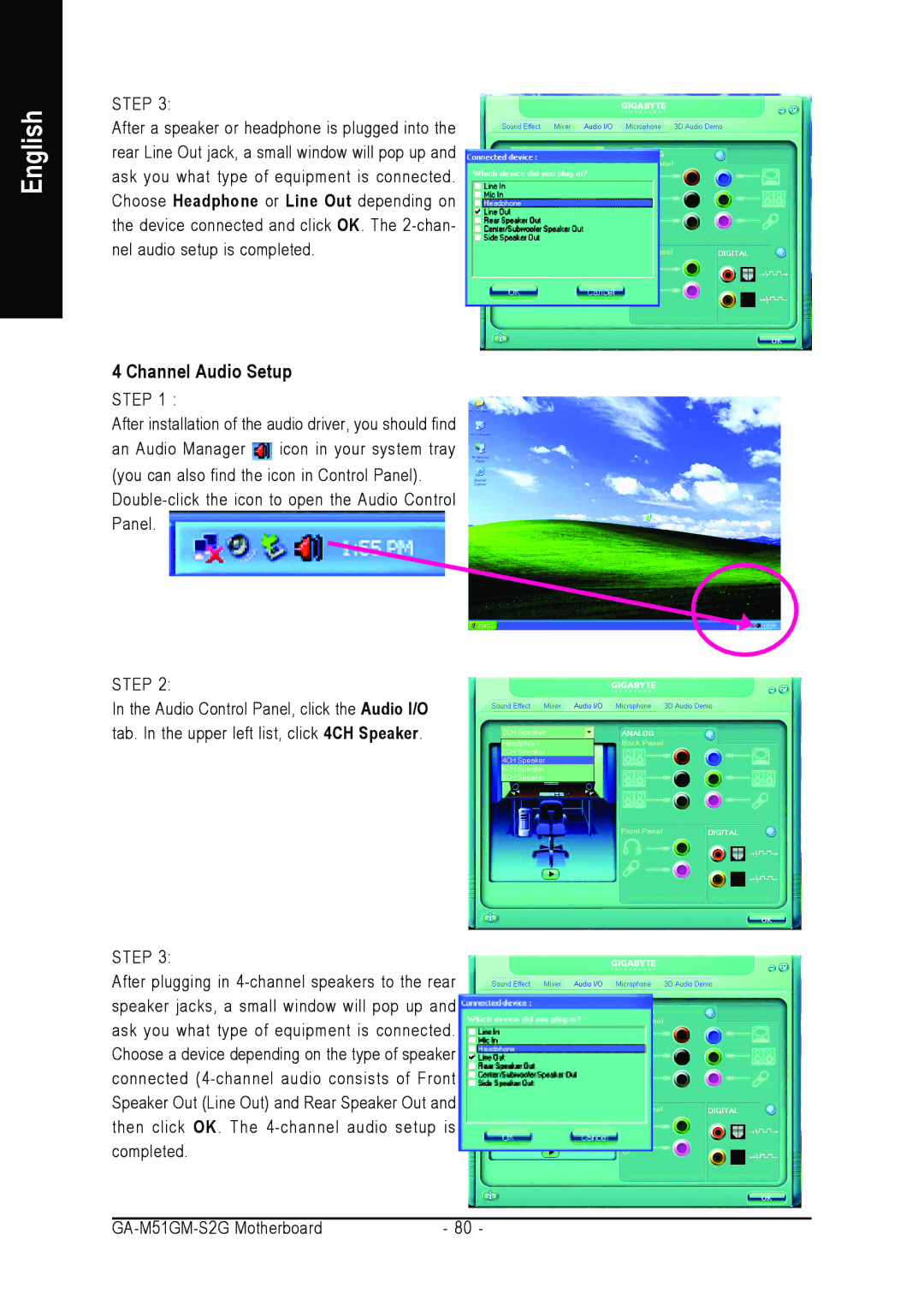 AMD GA-M51GM-S2G user manual Channel Audio Setup 