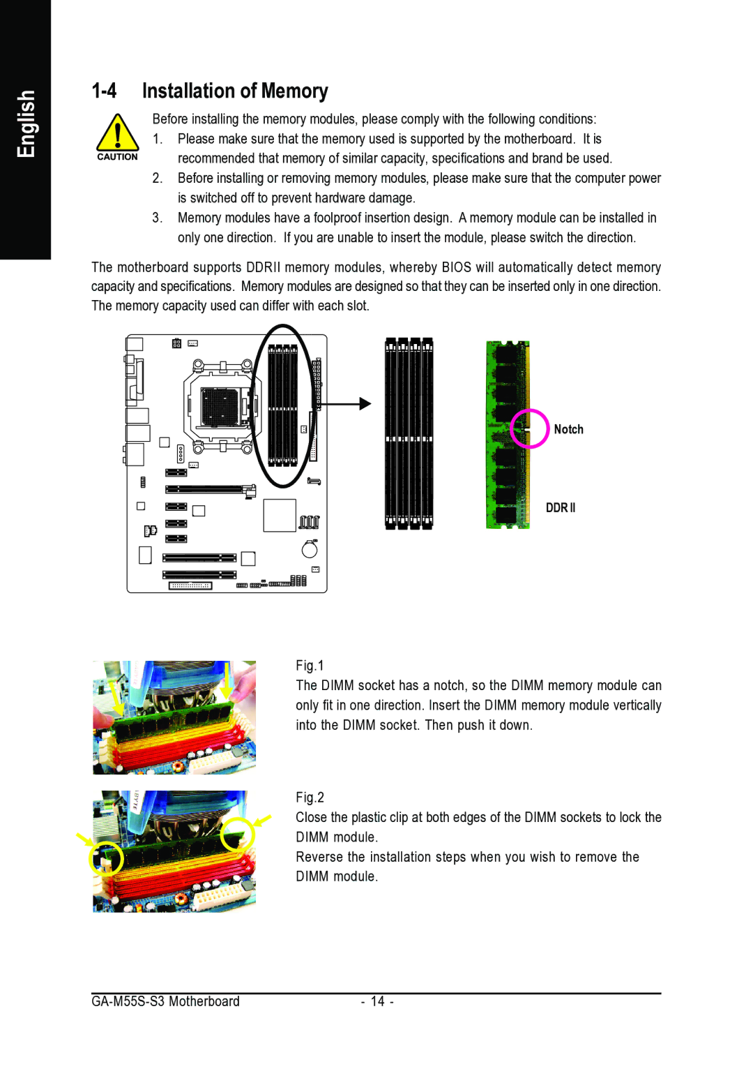 AMD GA-M55S-S3 user manual Installation of Memory 