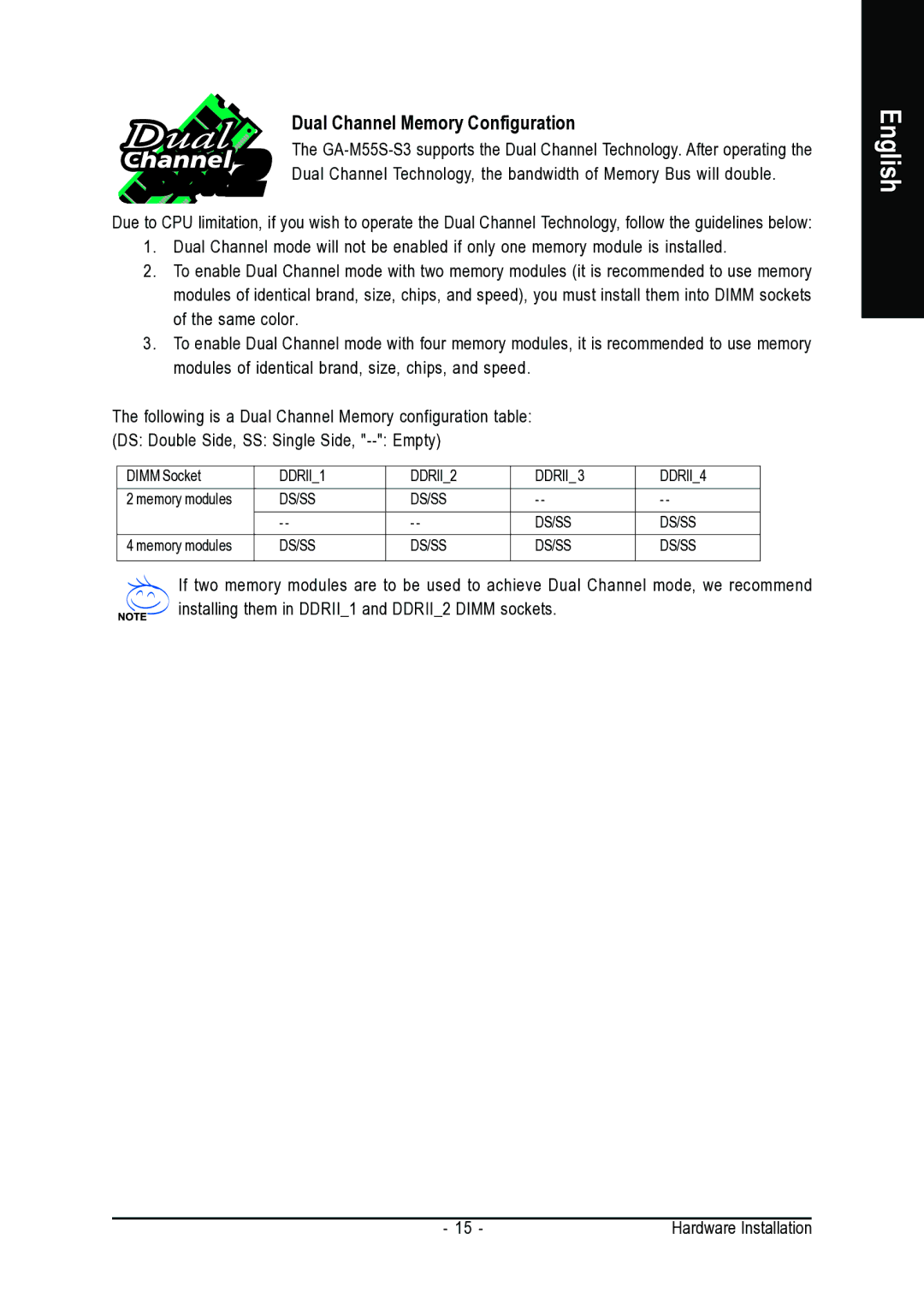 AMD GA-M55S-S3 user manual Dual Channel Memory Configuration 