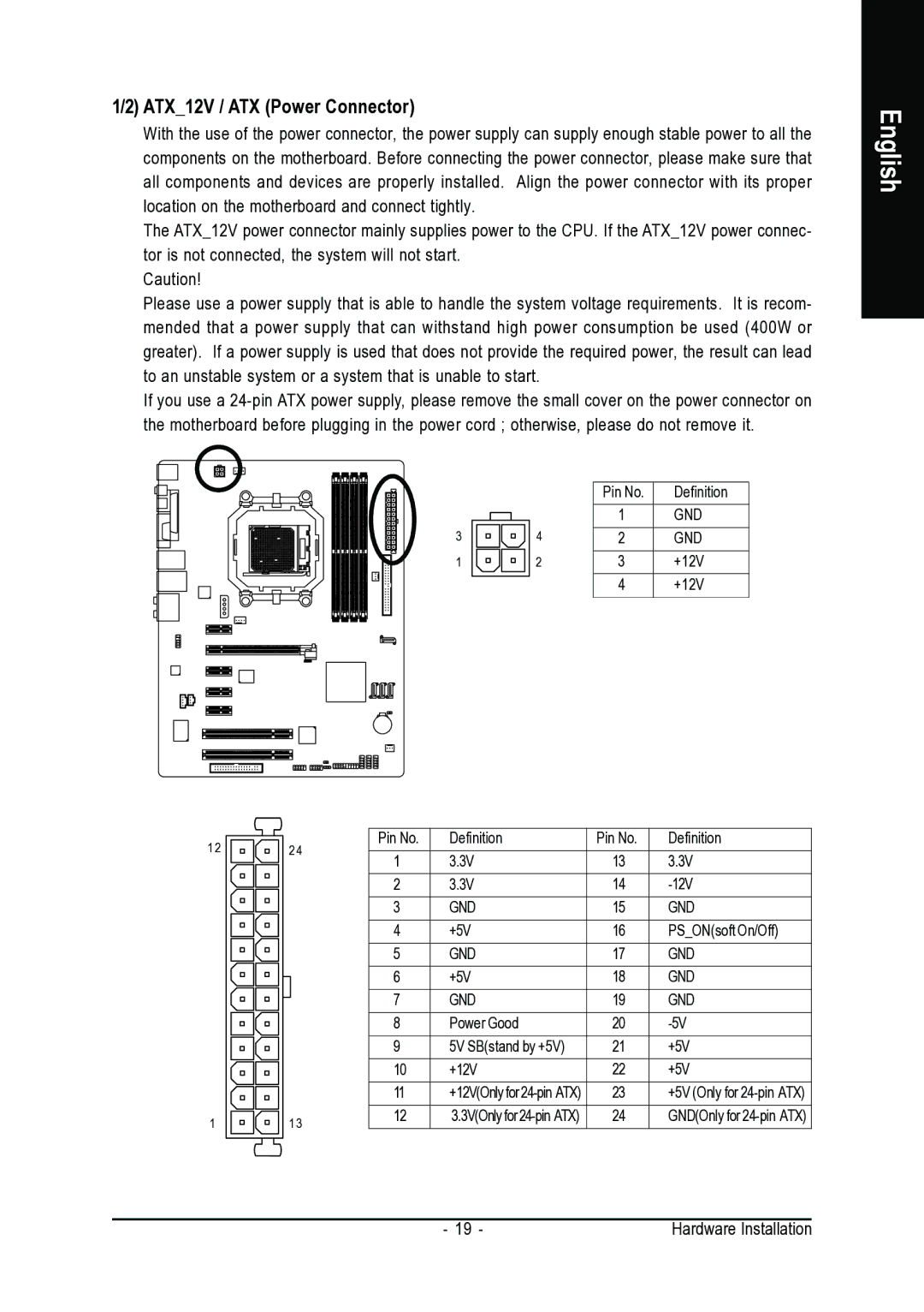 AMD GA-M55S-S3 user manual ATX12V / ATX Power Connector 