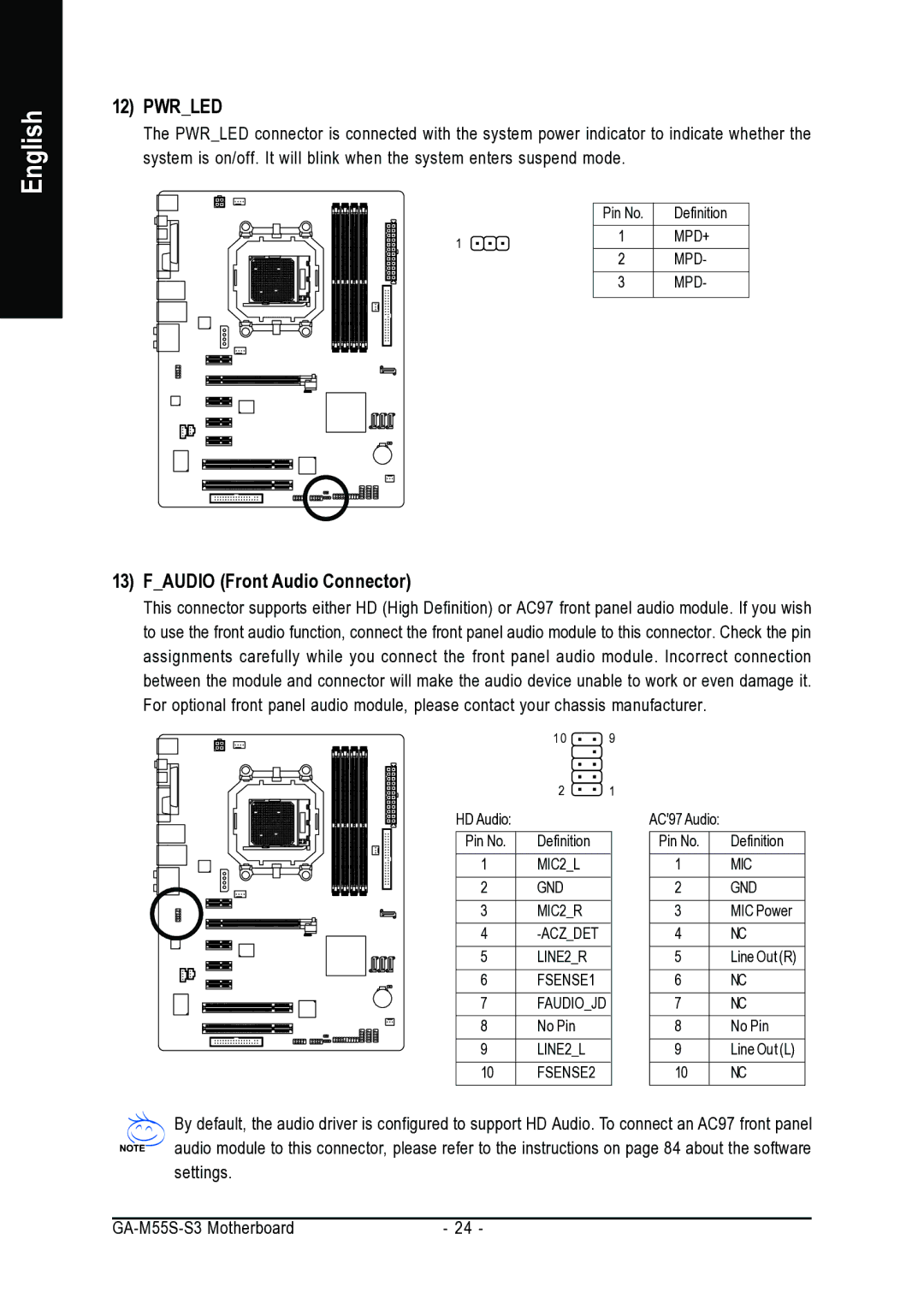 AMD GA-M55S-S3 user manual Pwrled, Faudio Front Audio Connector 