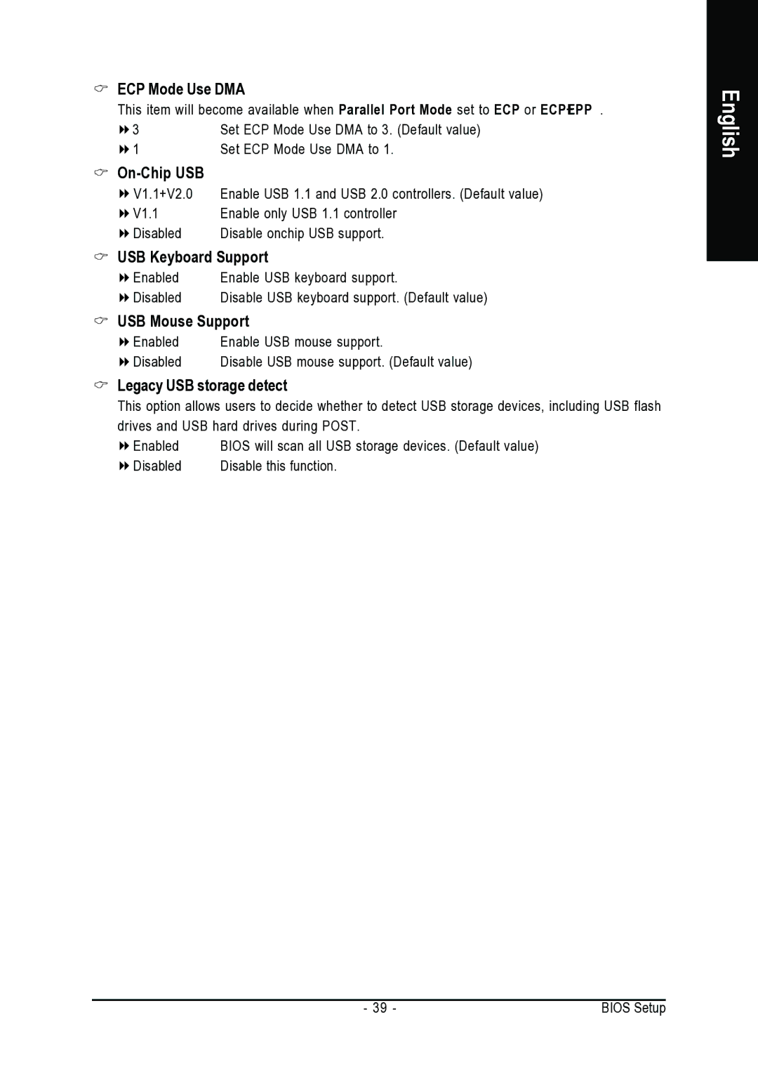 AMD GA-M55S-S3 ECP Mode Use DMA, On-Chip USB, USB Keyboard Support, USB Mouse Support, Legacy USB storage detect 