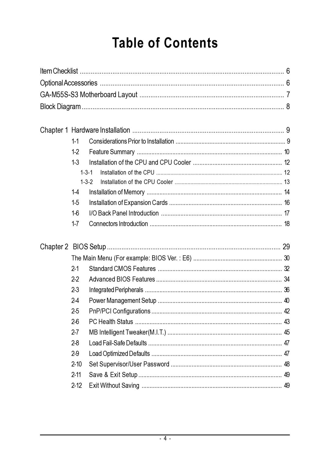 AMD GA-M55S-S3 user manual Table of Contents 