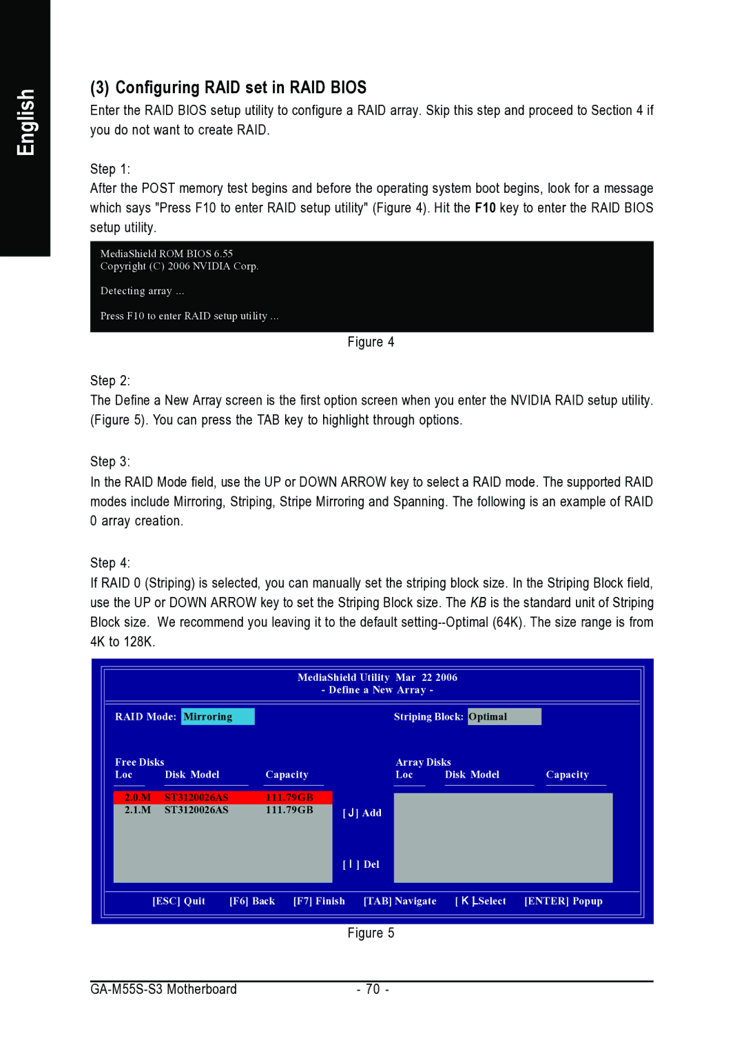 AMD GA-M55S-S3 user manual Configuring RAID set in RAID Bios 