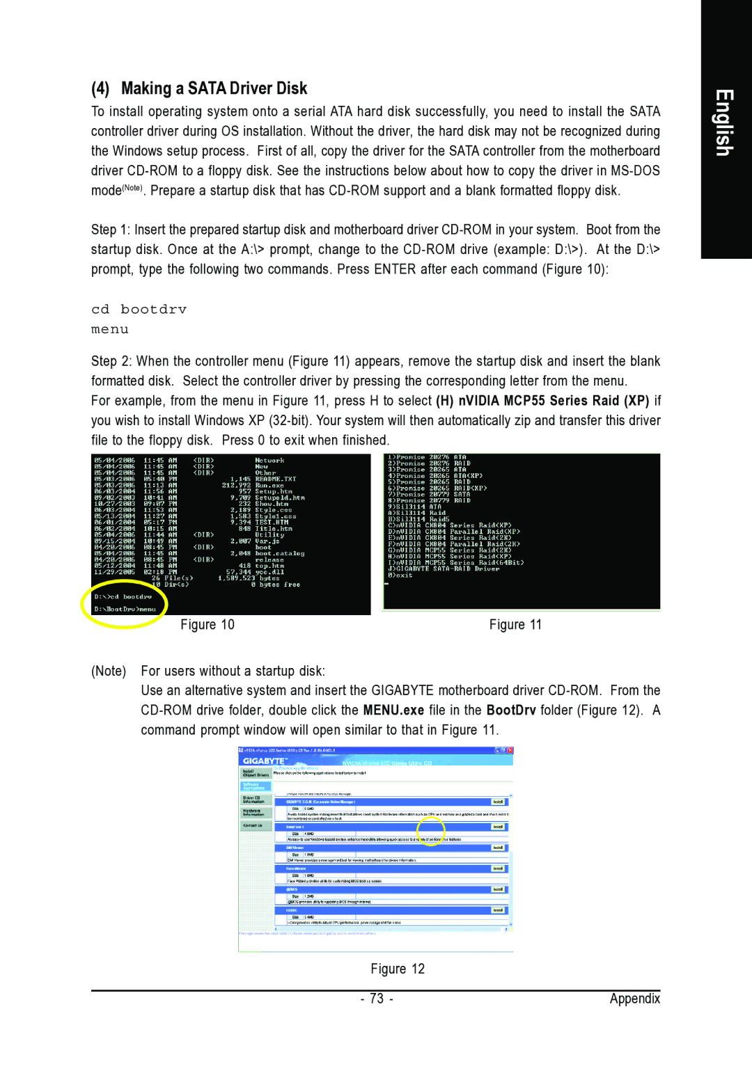 AMD GA-M55S-S3 user manual Making a Sata Driver Disk, Cd bootdrv Menu 