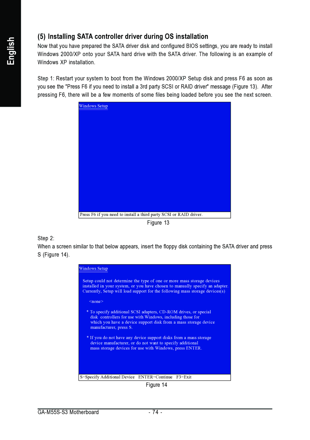 AMD GA-M55S-S3 user manual Installing Sata controller driver during OS installation 