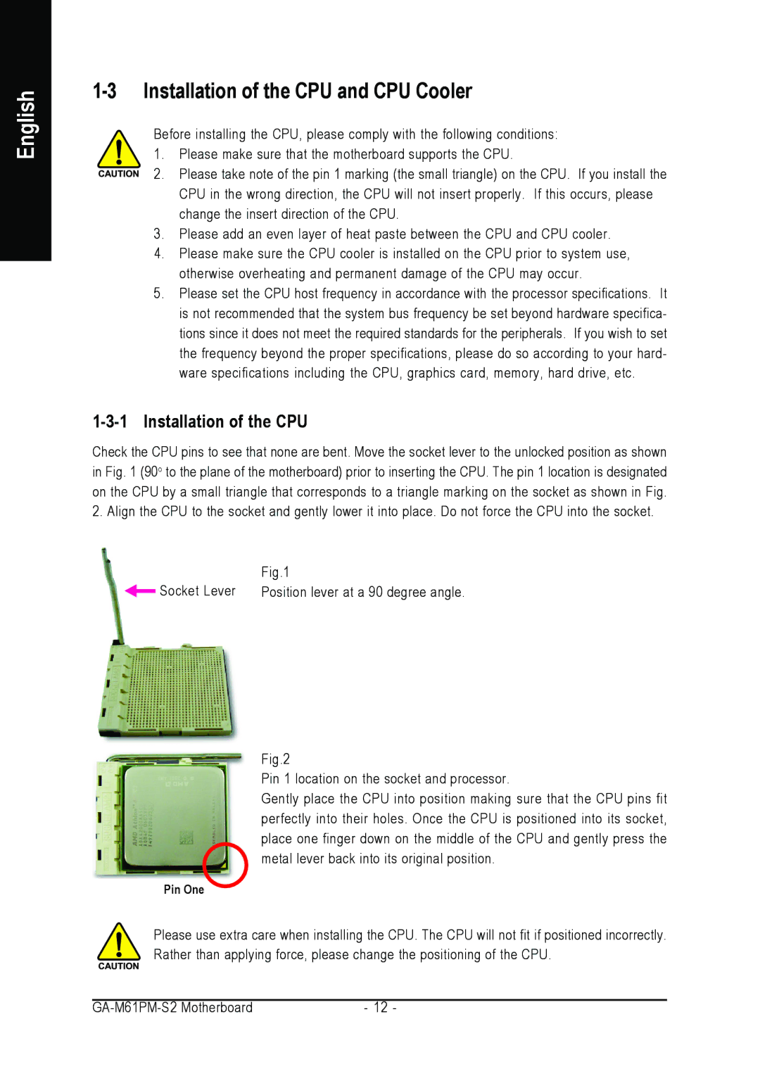 AMD GA-M61PM-S2 user manual Installation of the CPU and CPU Cooler 