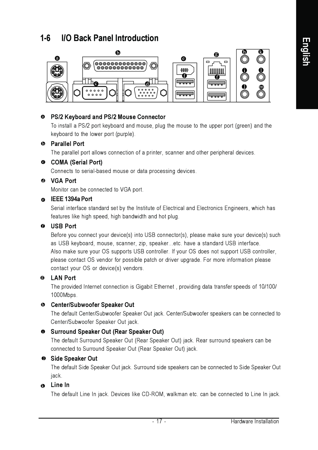 AMD GA-M61PM-S2 user manual I/O Back Panel Introduction 