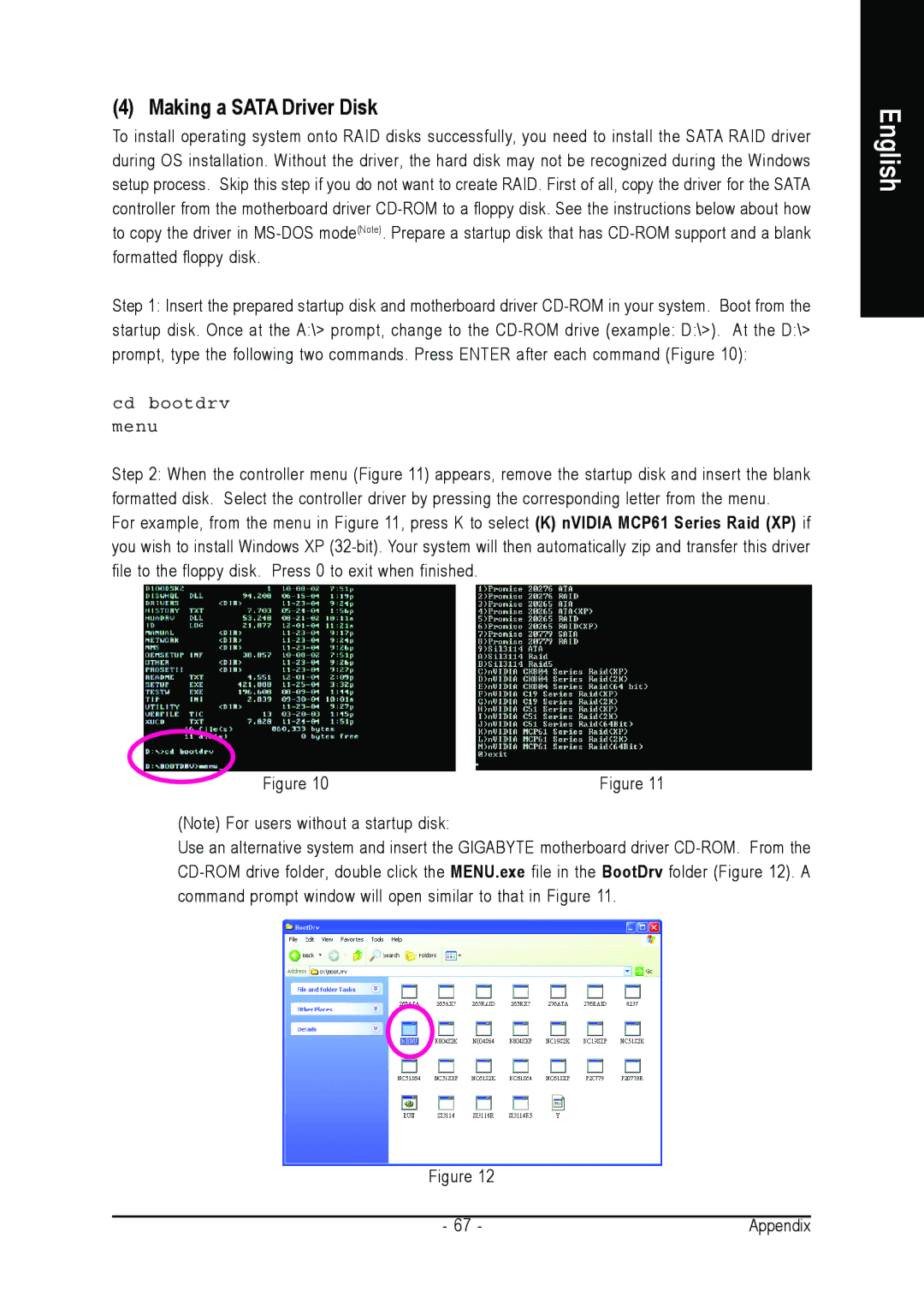 AMD GA-M61PM-S2 user manual Making a Sata Driver Disk, Cd bootdrv Menu 