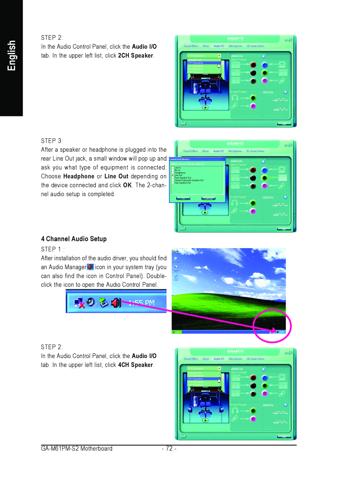 AMD GA-M61PM-S2 user manual Channel Audio Setup 