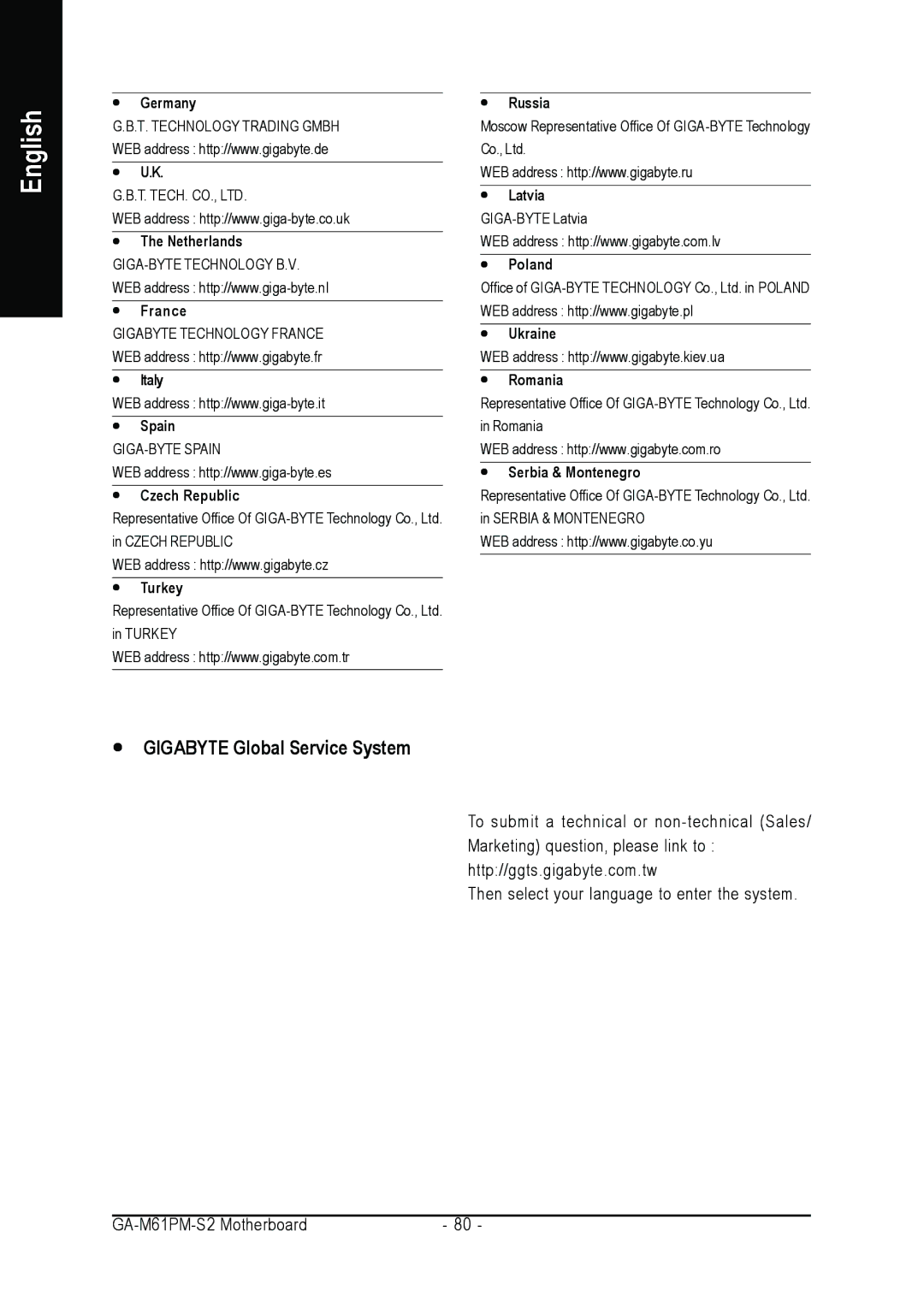 AMD GA-M61PM-S2 user manual Gigabyte Global Service System 