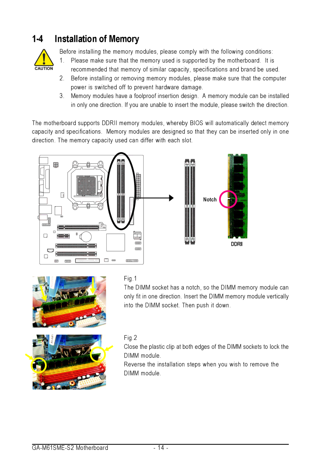 AMD GA-M61SME-S2 user manual Installation of Memory 