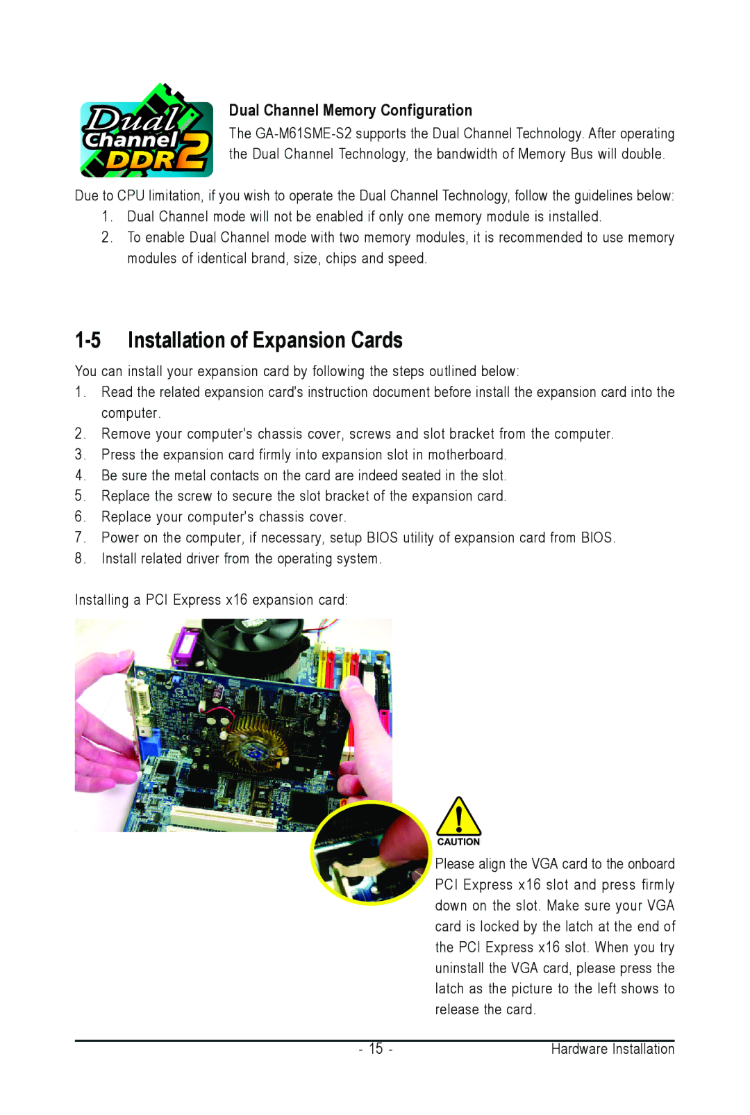 AMD GA-M61SME-S2 user manual Installation of Expansion Cards, Dual Channel Memory Configuration 