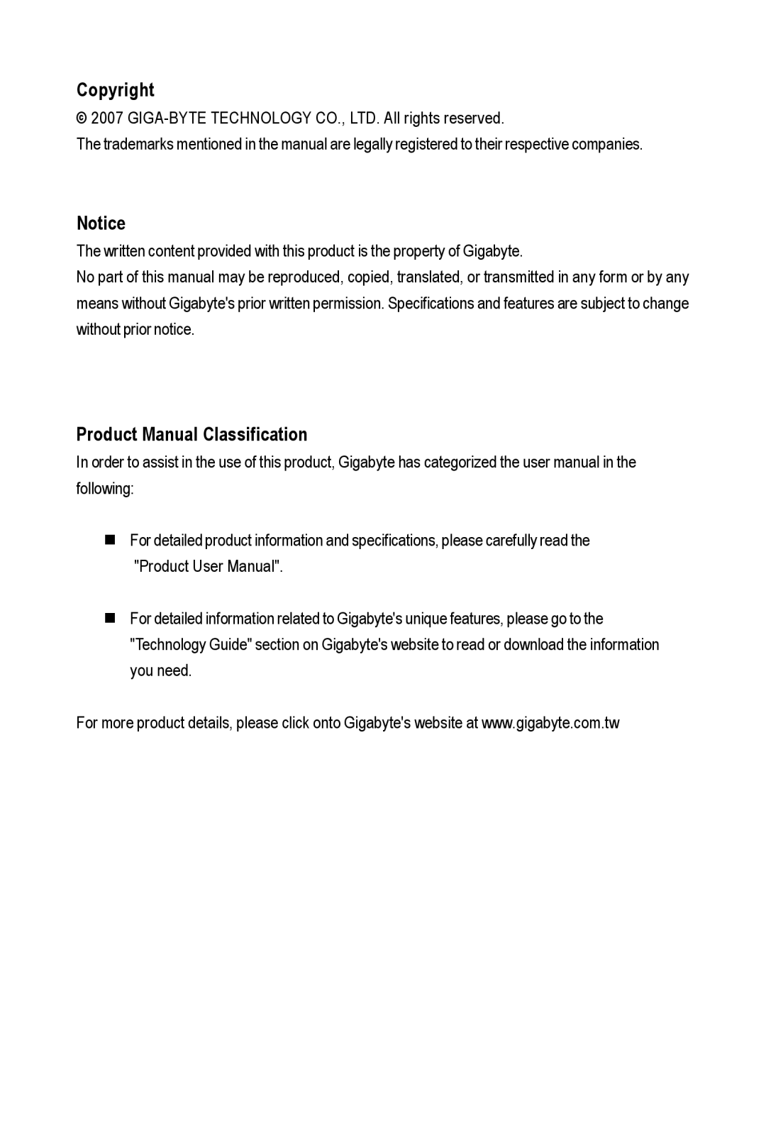 AMD GA-M61SME-S2 user manual Copyright, Product Manual Classification 