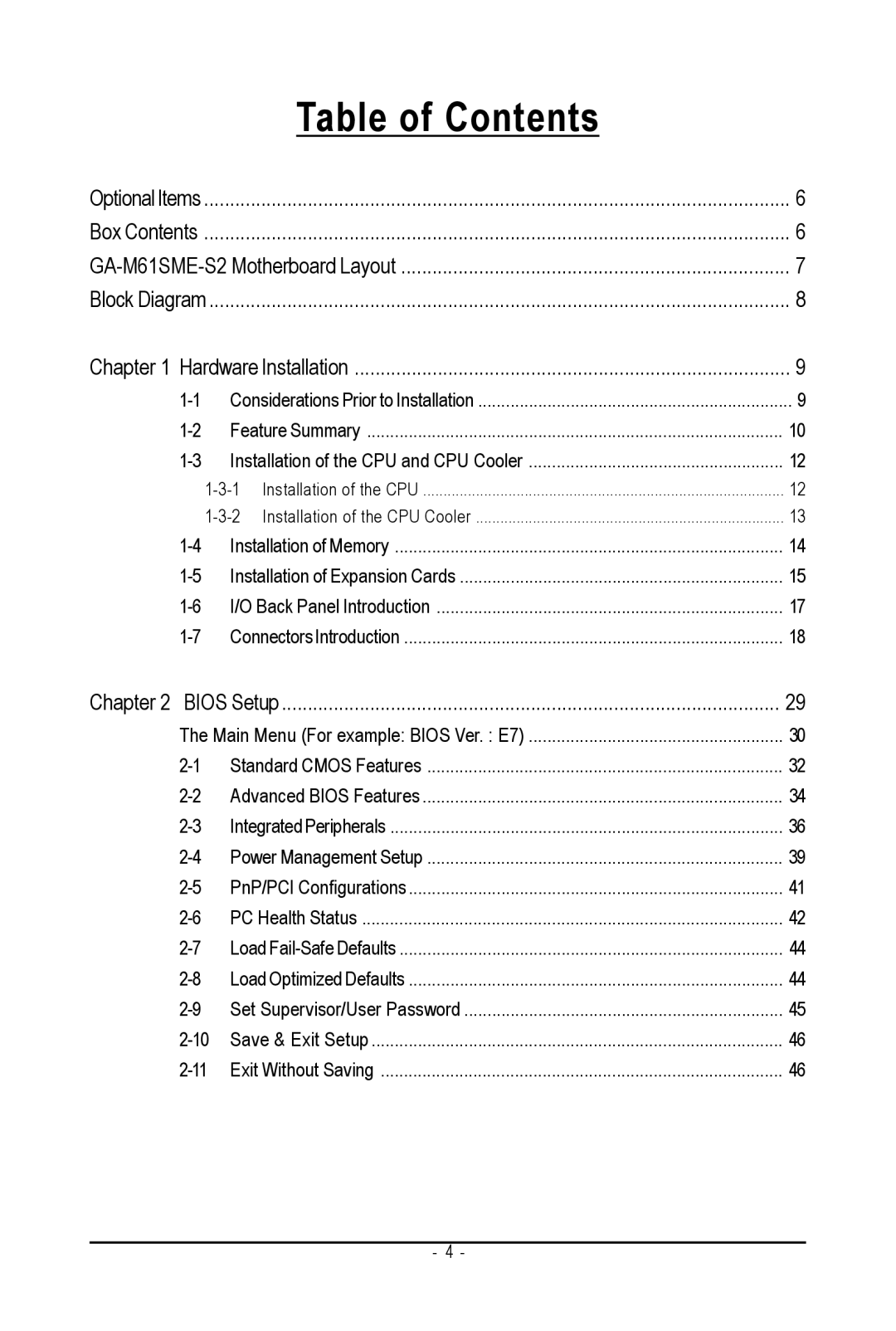 AMD GA-M61SME-S2 user manual Table of Contents 