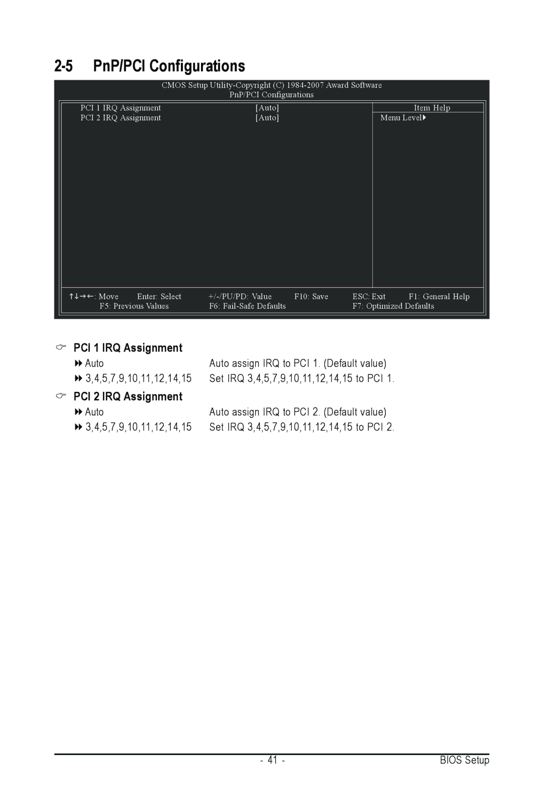 AMD GA-M61SME-S2 user manual PnP/PCI Configurations, PCI 1 IRQ Assignment, PCI 2 IRQ Assignment 