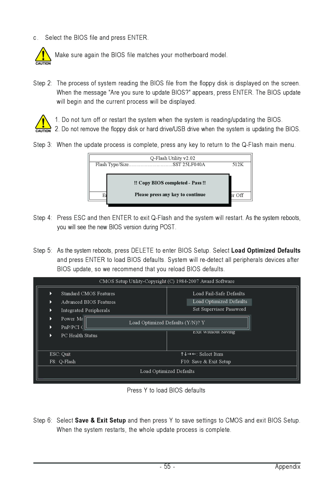 AMD GA-M61SME-S2 user manual Copy Bios completed Pass Please press any key to continue 