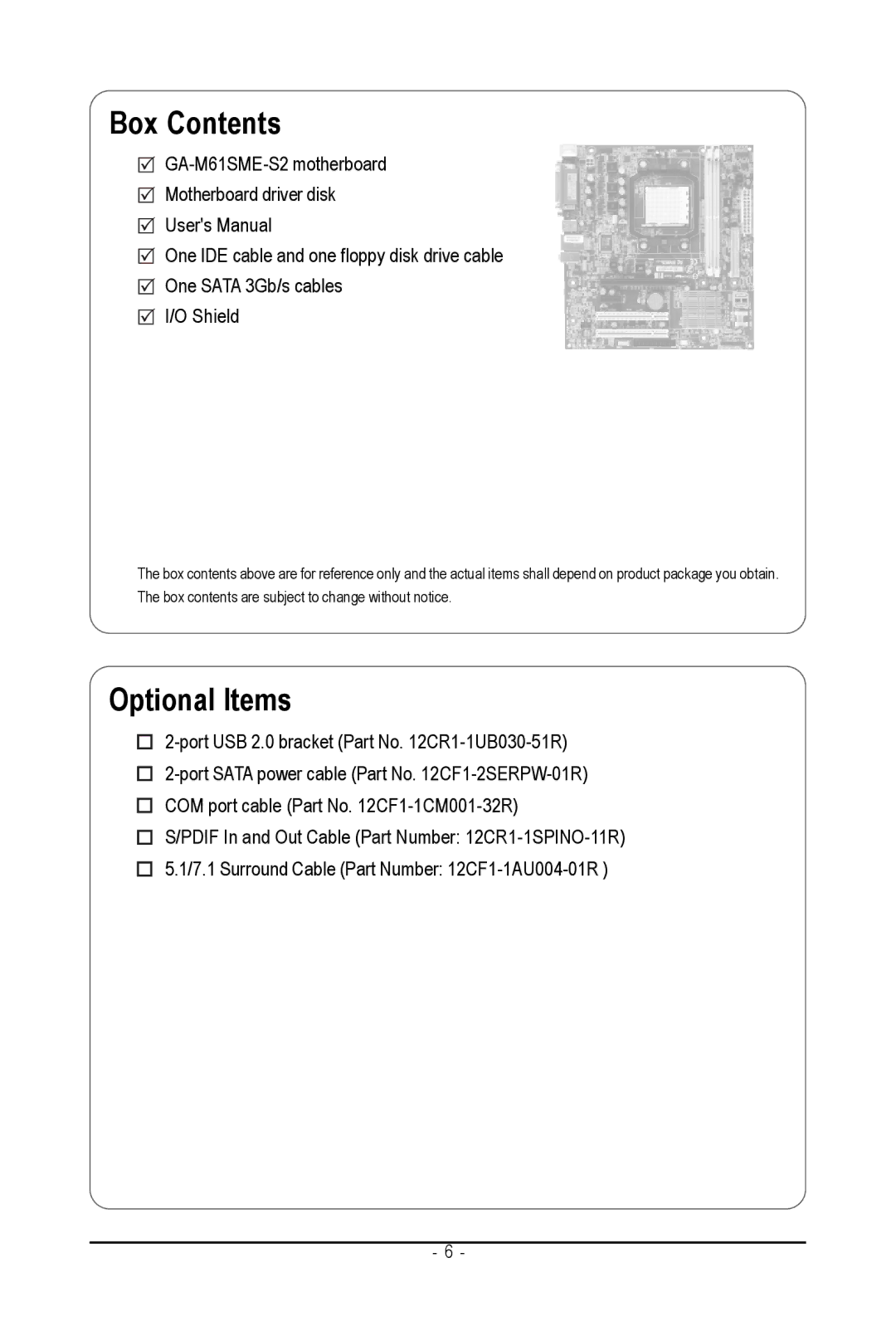 AMD GA-M61SME-S2 user manual Box Contents 