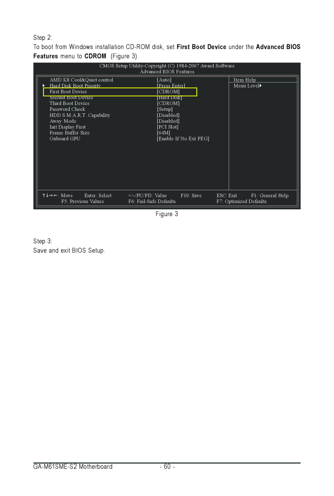 AMD user manual Step Save and exit Bios Setup GA-M61SME-S2 Motherboard 