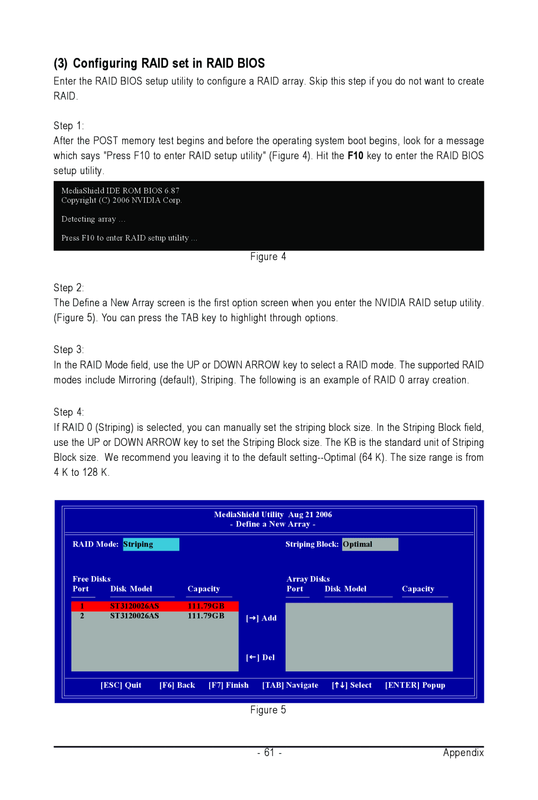 AMD GA-M61SME-S2 user manual Configuring RAID set in RAID Bios 