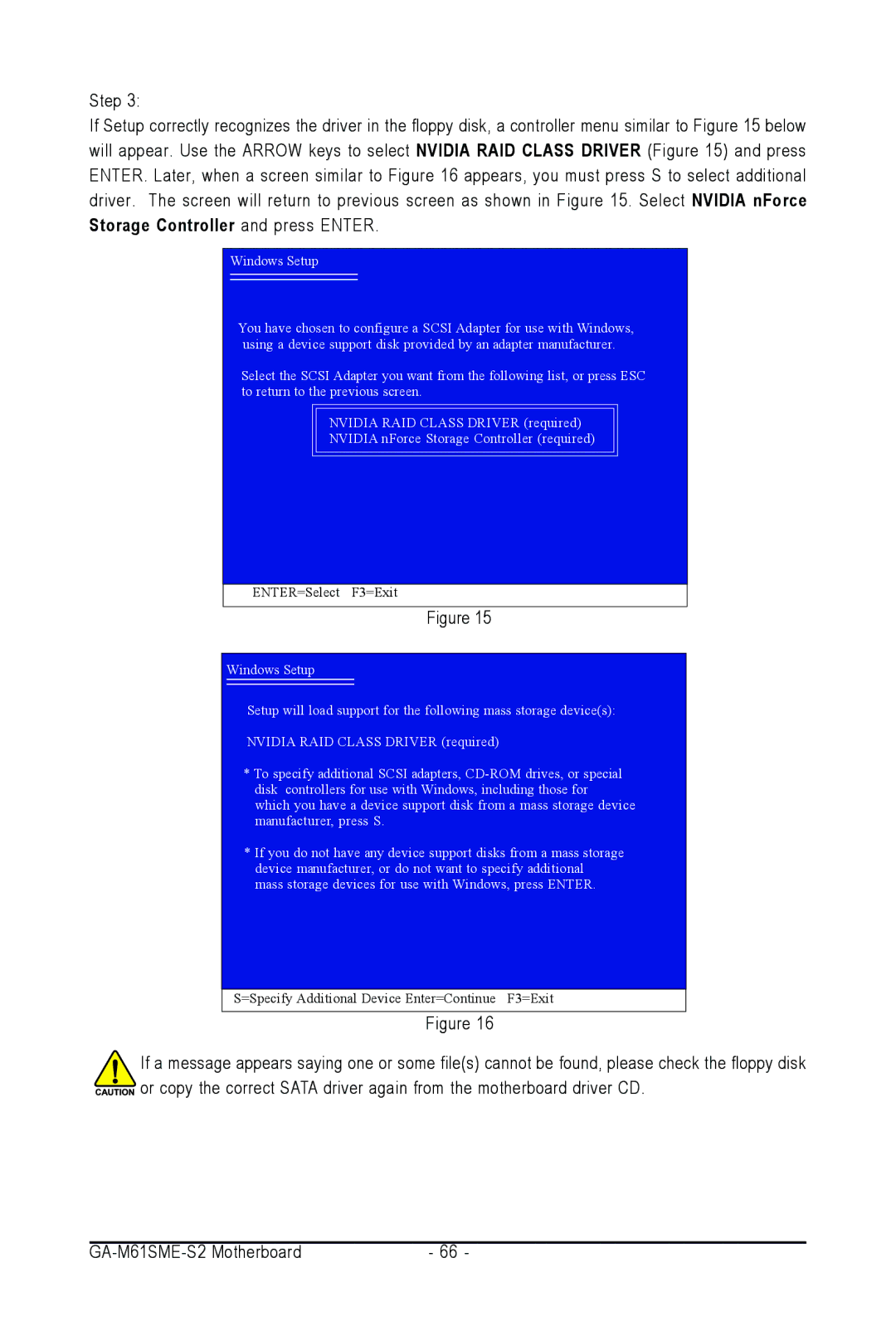 AMD GA-M61SME-S2 user manual ENTER=Select F3=Exit 