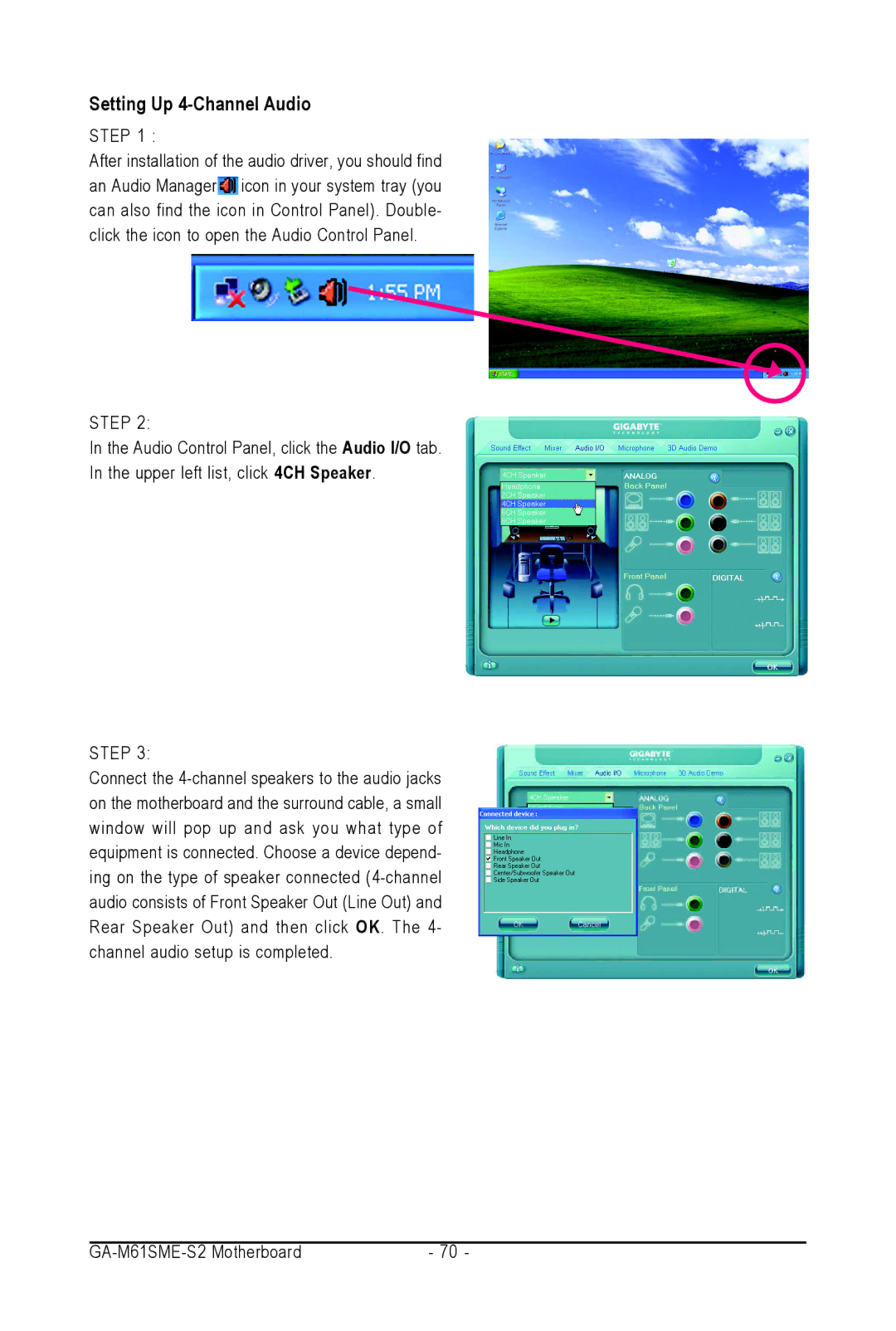 AMD GA-M61SME-S2 user manual Setting Up 4-Channel Audio 