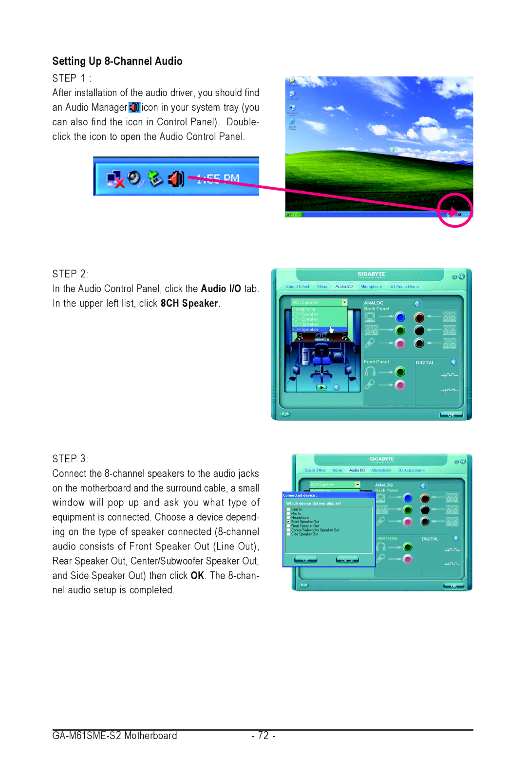 AMD GA-M61SME-S2 user manual Setting Up 8-Channel Audio 