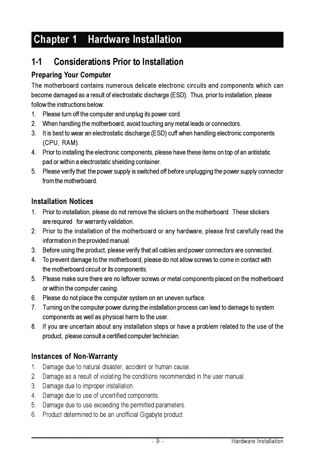 AMD GA-M61SME-S2 user manual Considerations Prior to Installation, Preparing Your Computer, Installation Notices 