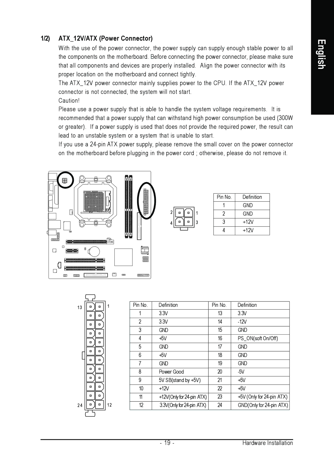 AMD GA-M61VME-S2 user manual ATX12V/ATX Power Connector 