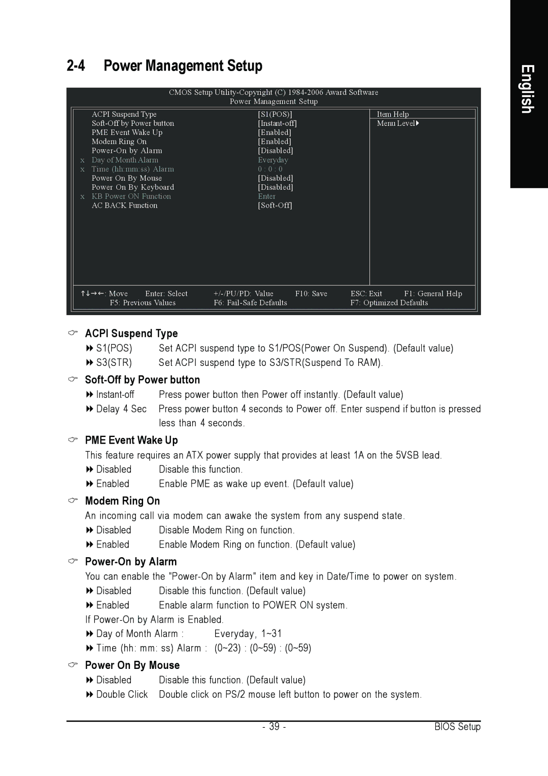 AMD GA-M61VME-S2 user manual PME Event Wake Up, Modem Ring On, Power-On by Alarm, Power On By Mouse 