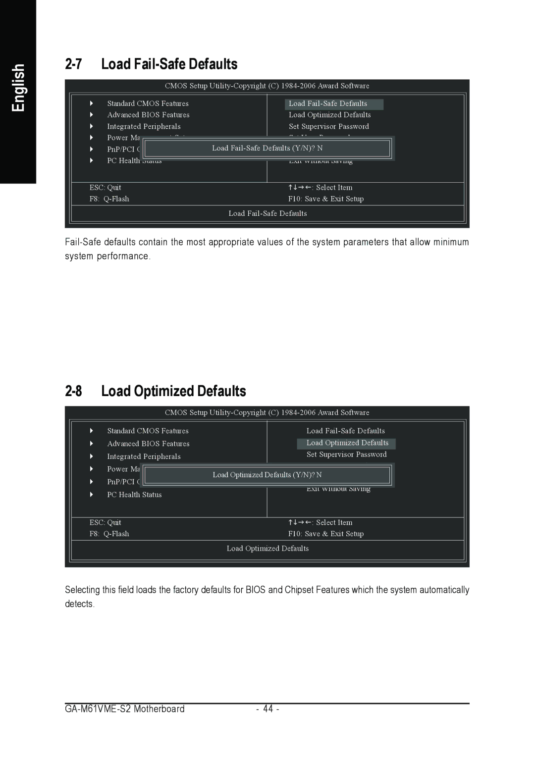 AMD GA-M61VME-S2 user manual Load Fail-Safe Defaults 